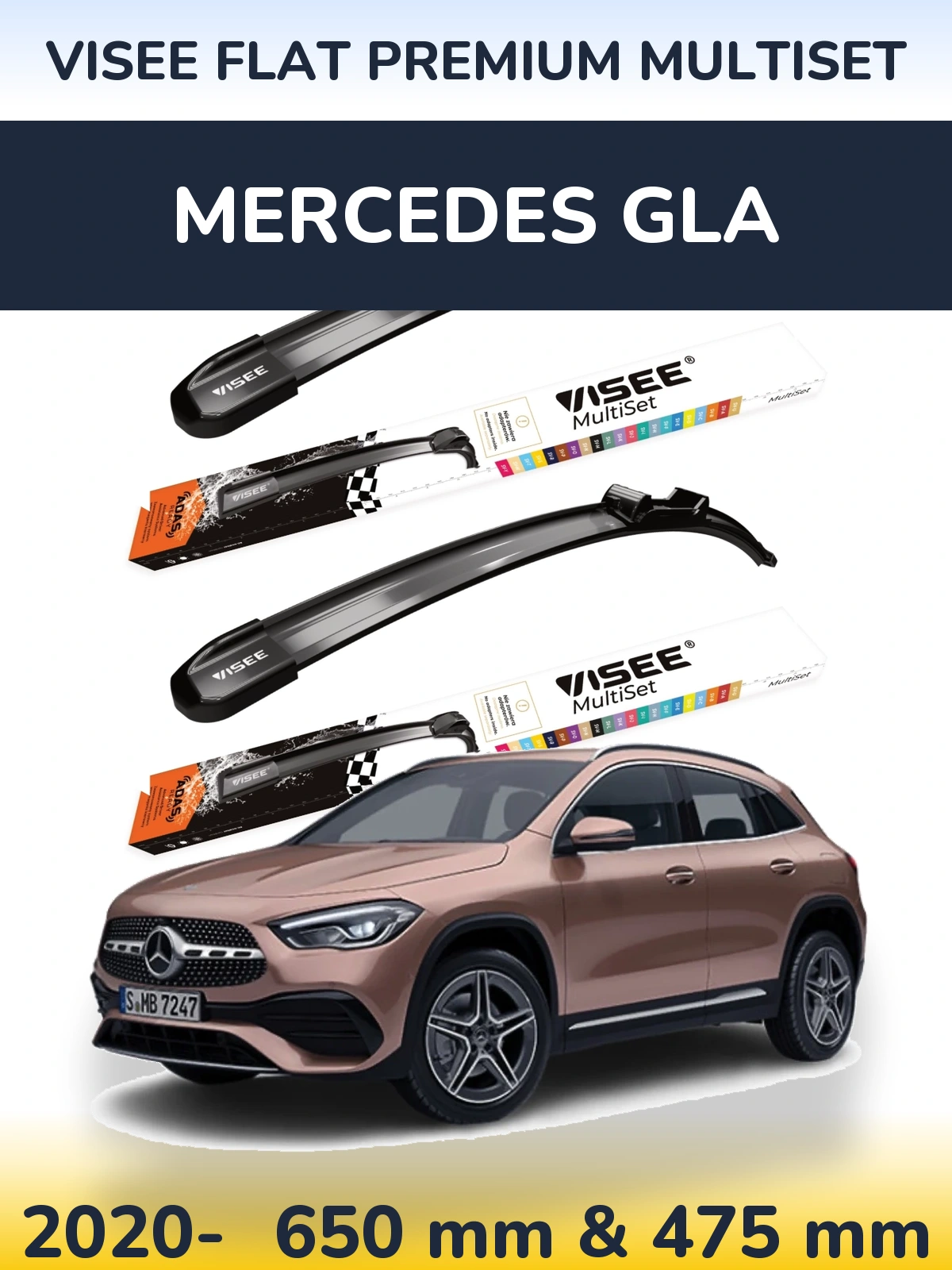Sada předních stěračů VISEE FLAT PREMIUM MultiSet 650 a 475 mm pro Mercedes GLA 2020-2026