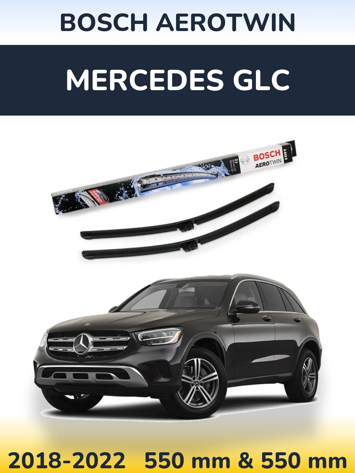 Sada předních stěračů BOSCH AeroTwin 550 a 550 mm pro Mercedes GLC 2018-2022
