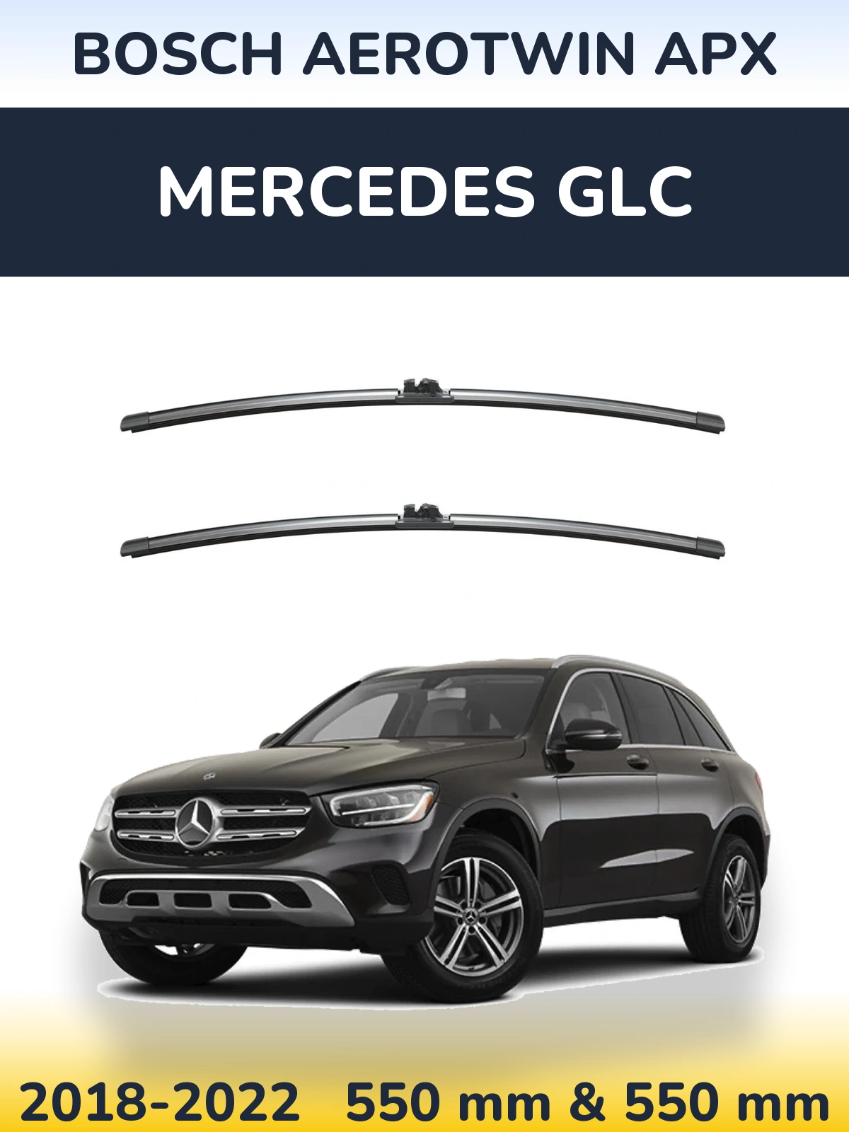 Sada předních stěračů BOSCH AeroTwin APX 550 a 550 mm pro Mercedes GLC 2018-2022