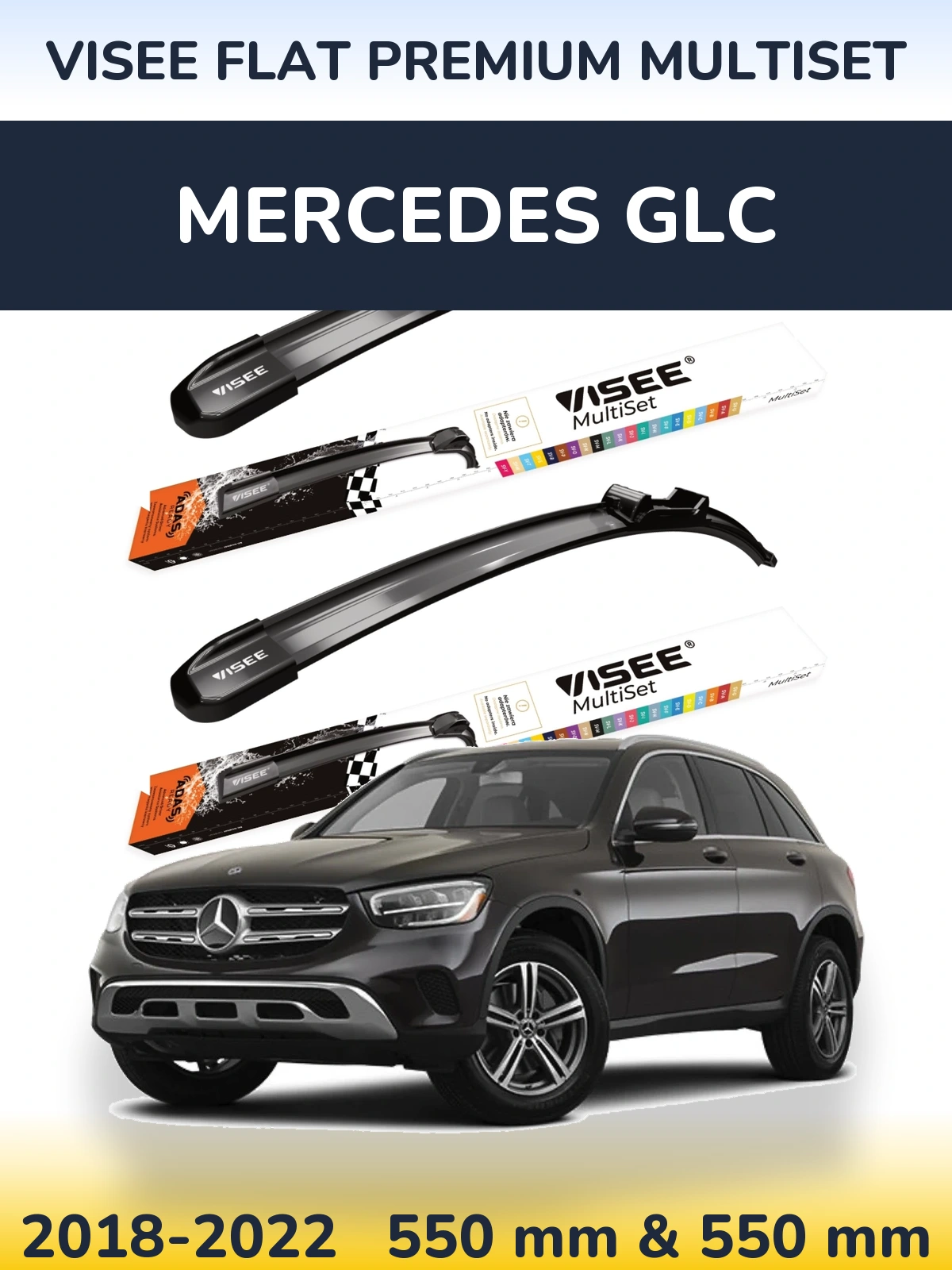 Sada předních stěračů VISEE FLAT PREMIUM MultiSet 550 a 550 mm pro Mercedes GLC 2018-2022