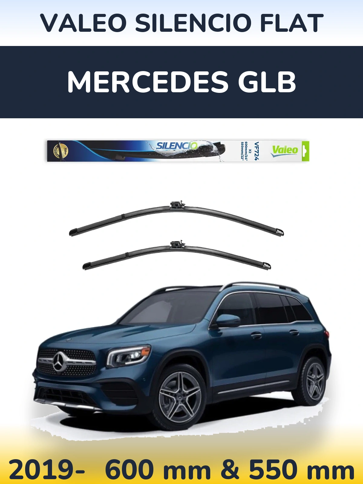 Sada předních stěračů Valeo Silencio Flat 600 a 550 mm pro Mercedes GLB 2019-2026