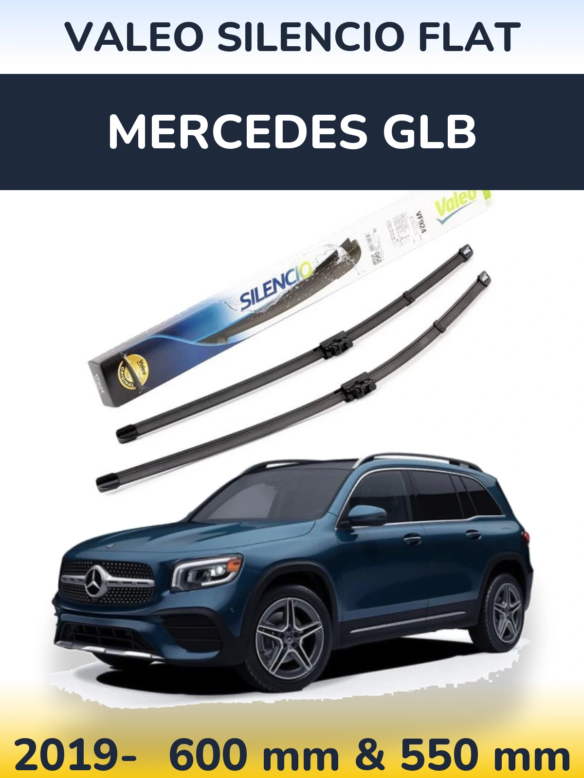 Sada předních stěračů Valeo Silencio Flat 600 a 550 mm pro Mercedes GLB 2019-2026