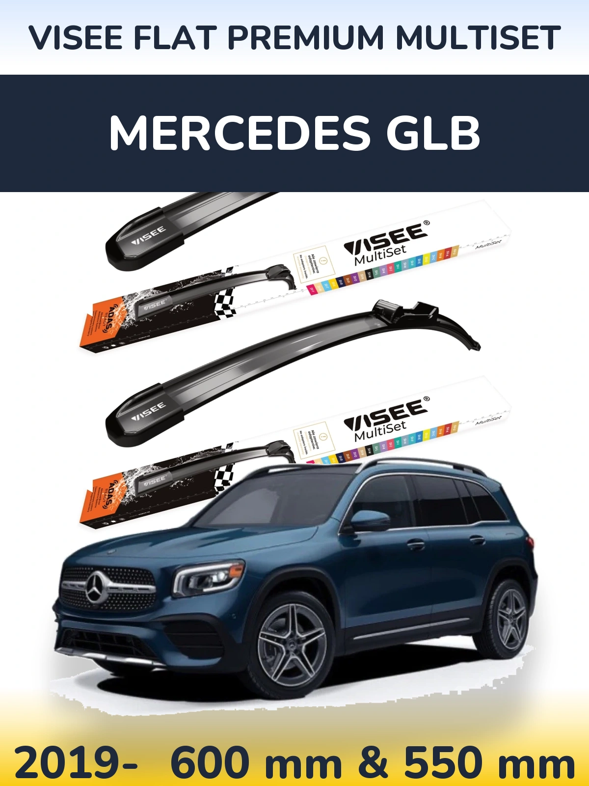 Sada předních stěračů VISEE FLAT PREMIUM MultiSet 600 a 550 mm pro Mercedes GLB 2019-2026