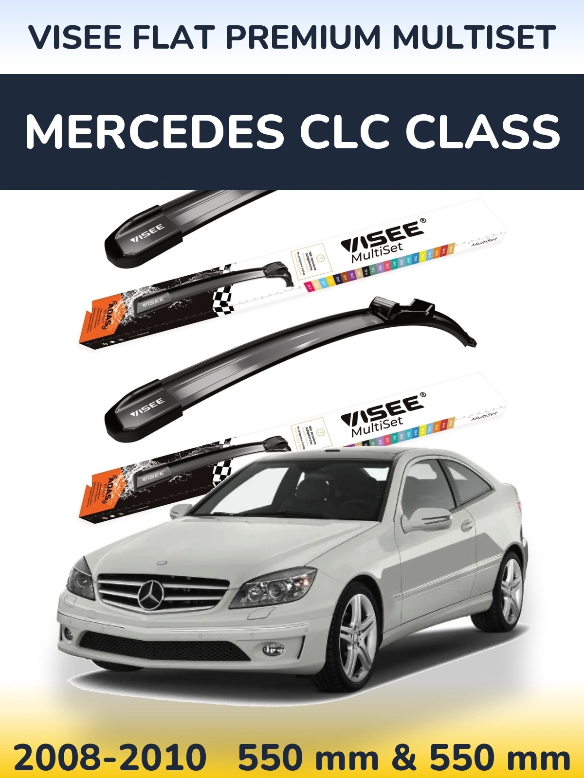 Sada předních stěračů VISEE FLAT PREMIUM MultiSet 550 a 550 mm pro Mercedes CLC Class 2008-2010