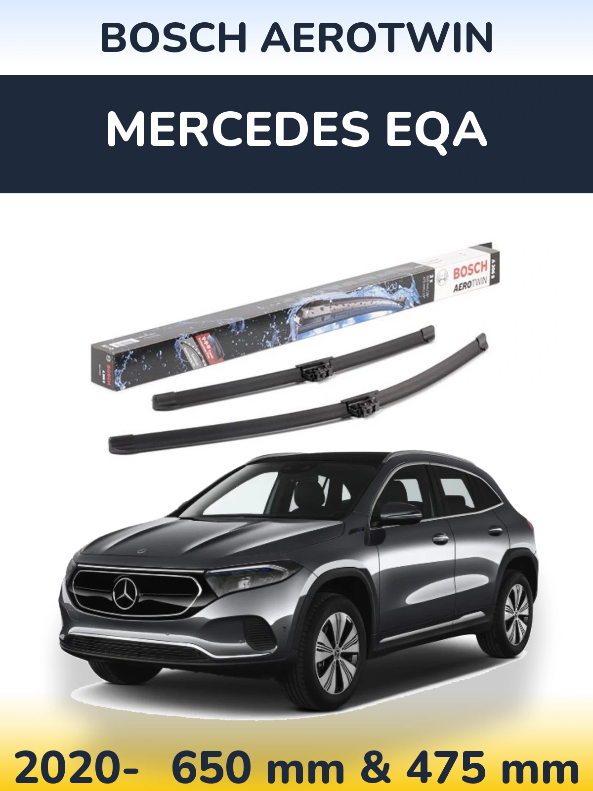 Sada předních stěračů BOSCH AeroTwin 650 a 475 mm pro Mercedes EQA 2020-2026