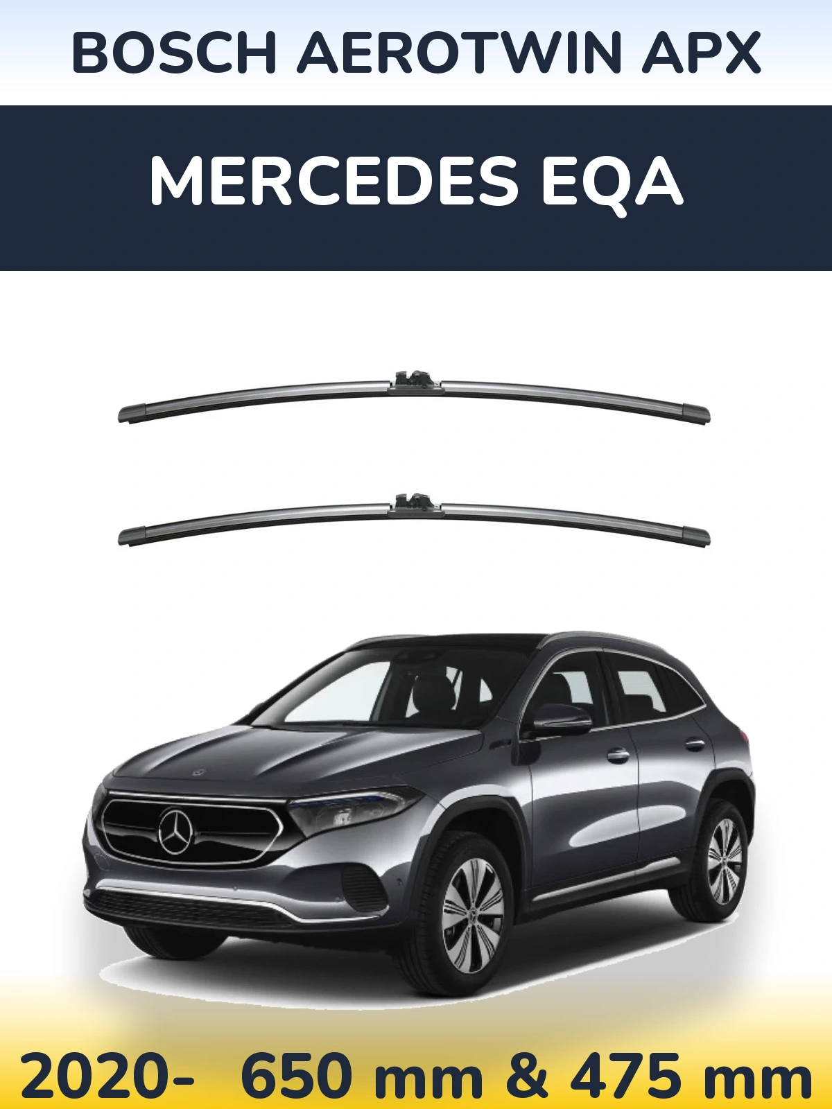 Sada předních stěračů BOSCH AeroTwin APX 650 a 475 mm pro Mercedes EQA 2020-2026