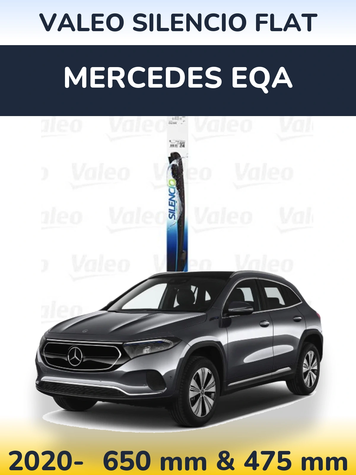 Sada předních stěračů Valeo Silencio Flat 650 a 475 mm pro Mercedes EQA 2020-2026
