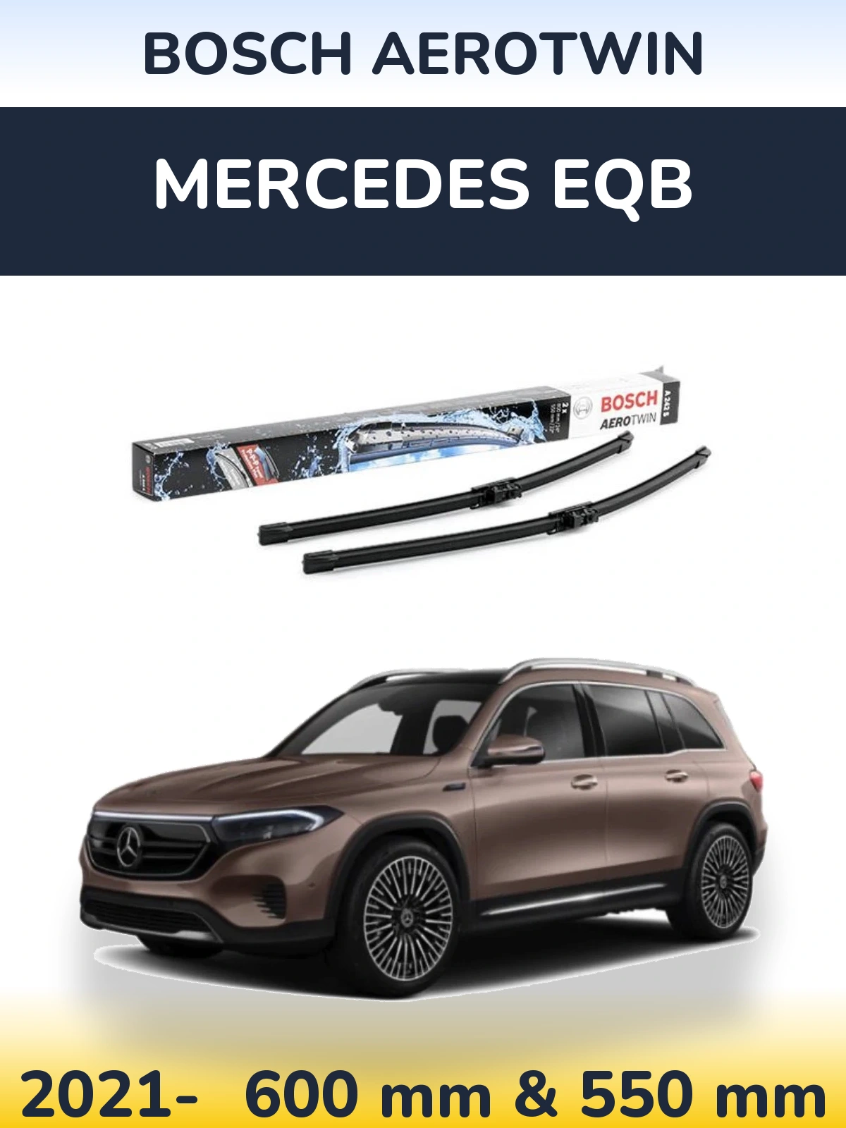 Комплект передніх щіток BOSCH AeroTwin 600 & 550 мм для Mercedes EQB 2021-2026