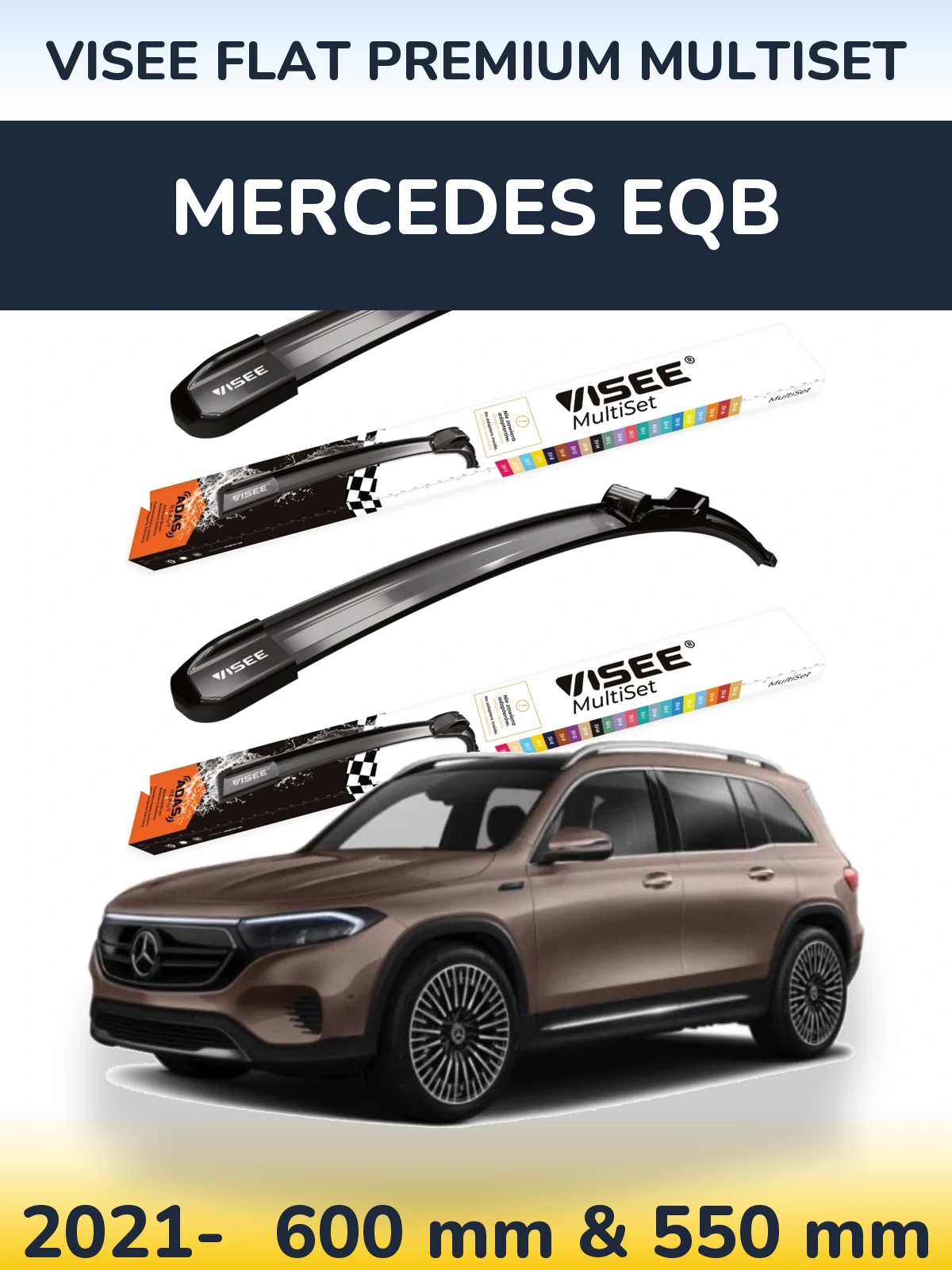 Sada předních stěračů VISEE FLAT PREMIUM MultiSet 600 a 550 mm pro Mercedes EQB 2021-2026