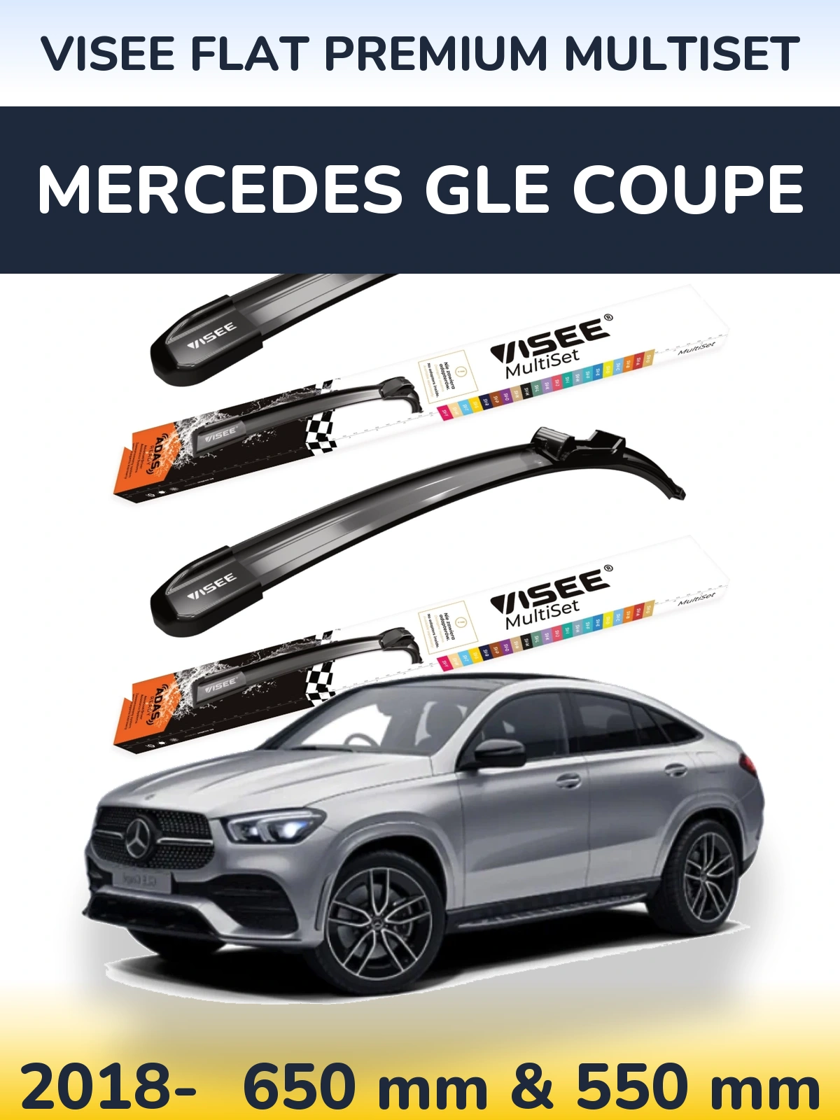 Sada předních stěračů VISEE FLAT PREMIUM MultiSet 650 a 550 mm pro Mercedes GLE Coupe 2018-2026