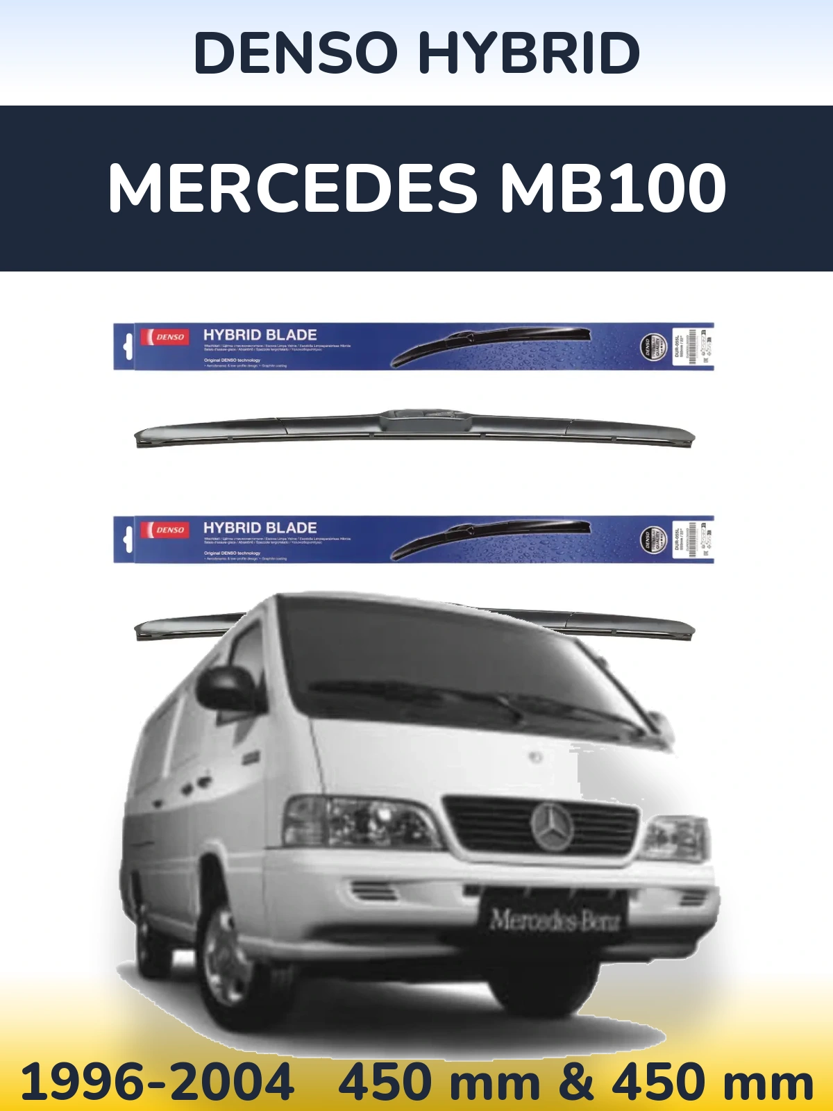 Sada předních stěračů Denso Hybrid 450 a 450 mm pro Mercedes MB100 1996-2004