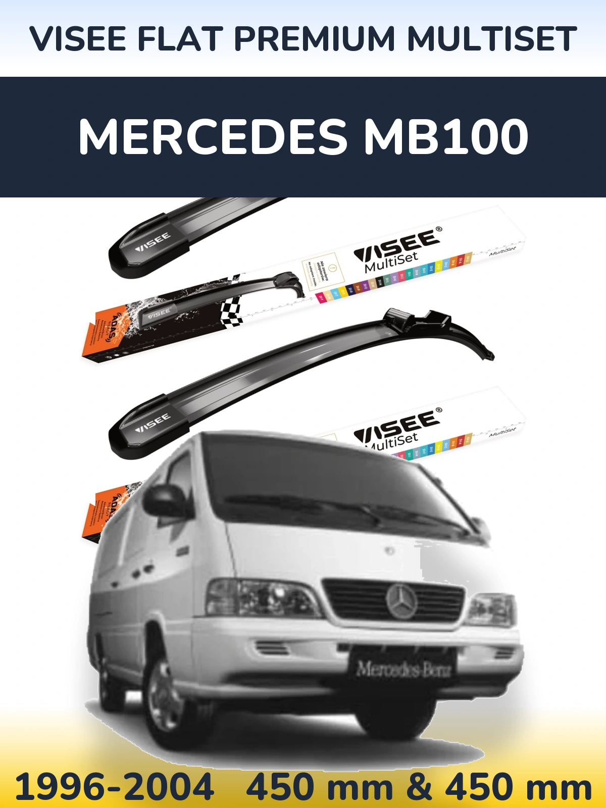 Sada předních stěračů VISEE FLAT PREMIUM MultiSet 450 a 450 mm pro Mercedes MB100 1996-2004