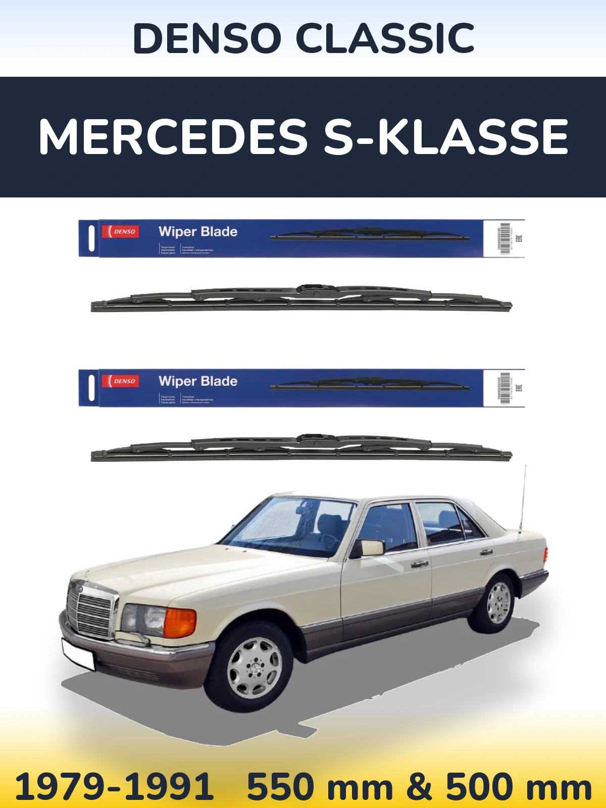 Sada předních stěračů Denso Classic 550 a 500 mm pro Mercedes S-Klasse 1979-1991