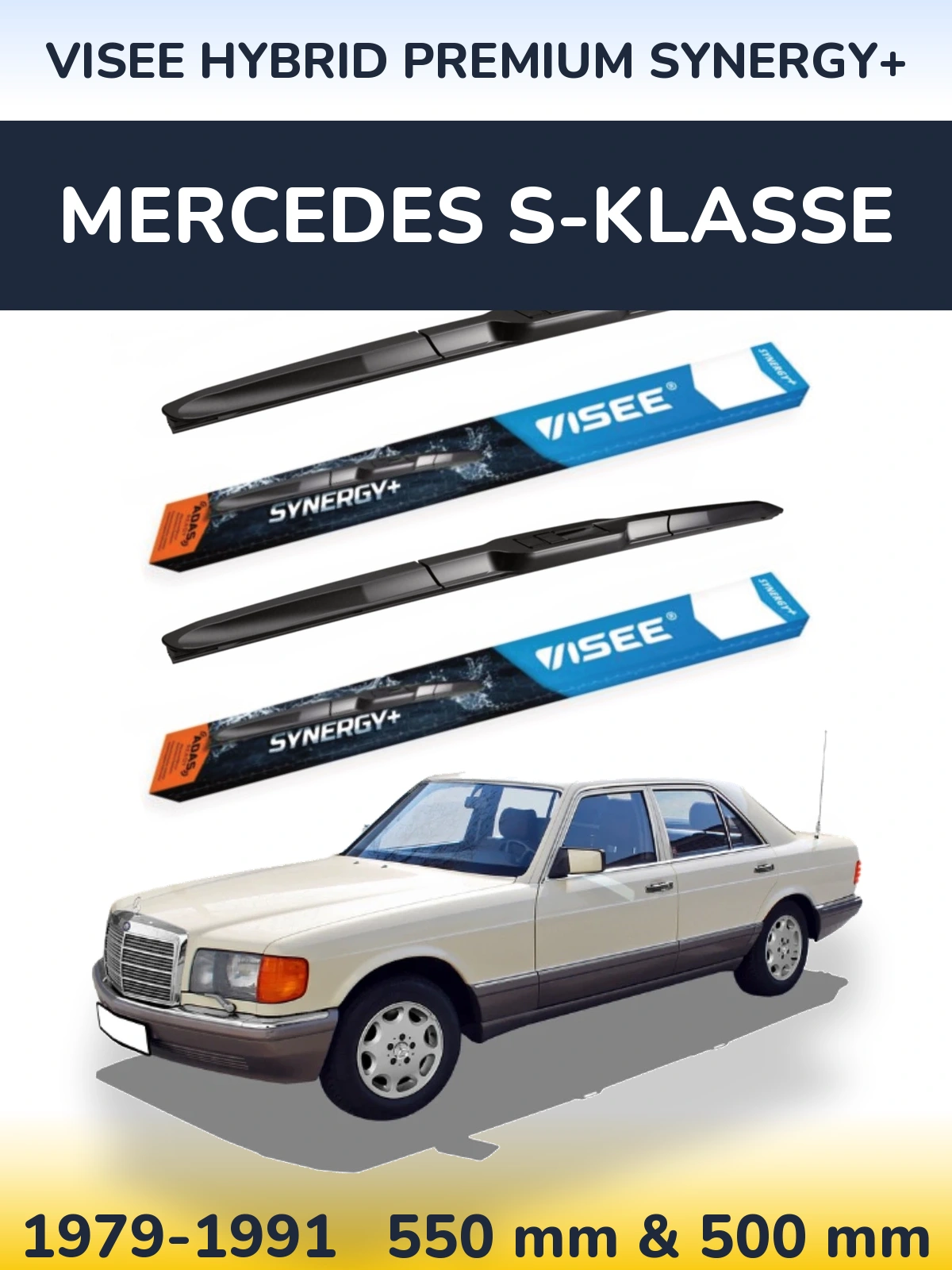 Sada předních stěračů VISEE HYBRID PREMIUM SYNERGY+ 550 a 500 mm pro Mercedes S-Klasse 1979-1991