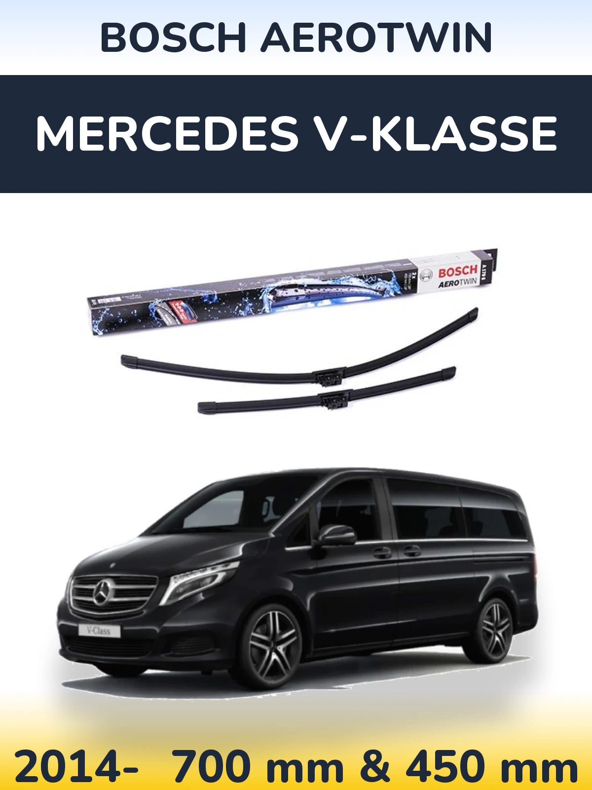 Комплект передніх щіток BOSCH AeroTwin 700 & 450 мм для Mercedes V-Klasse 2014-2026