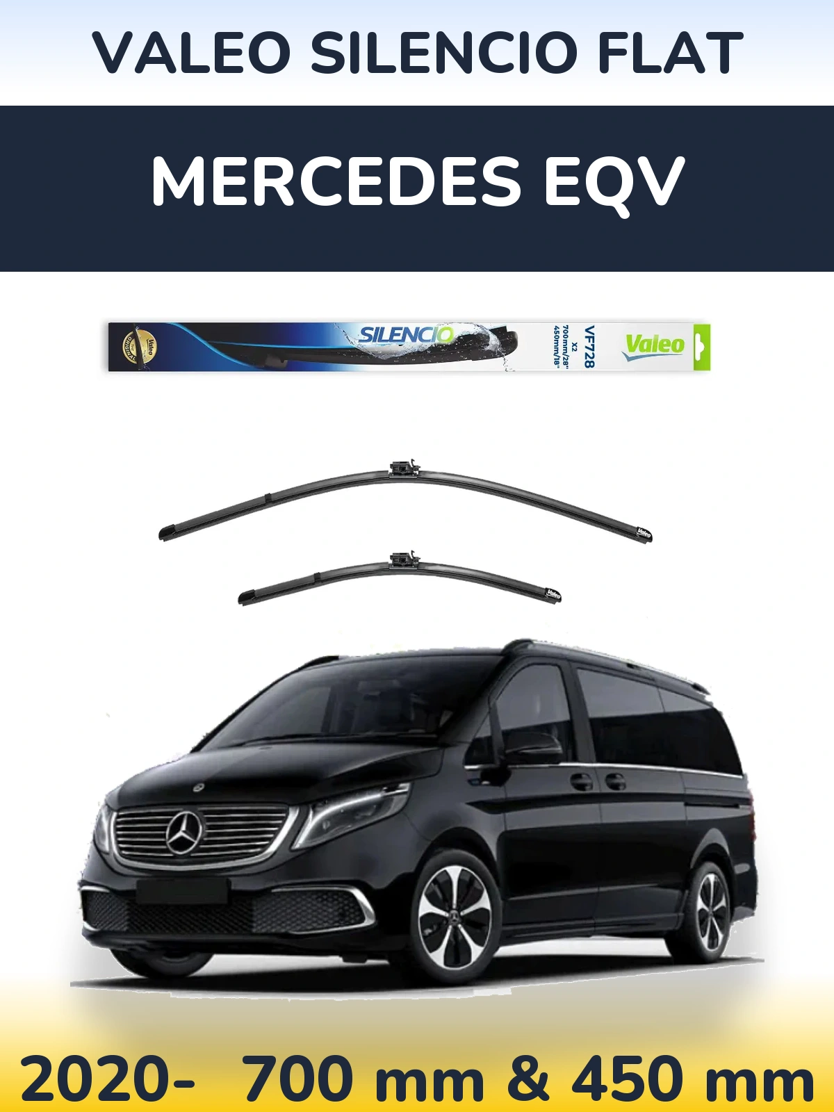 Sada předních stěračů Valeo Silencio Flat 700 a 450 mm pro Mercedes EQV 2020-2026