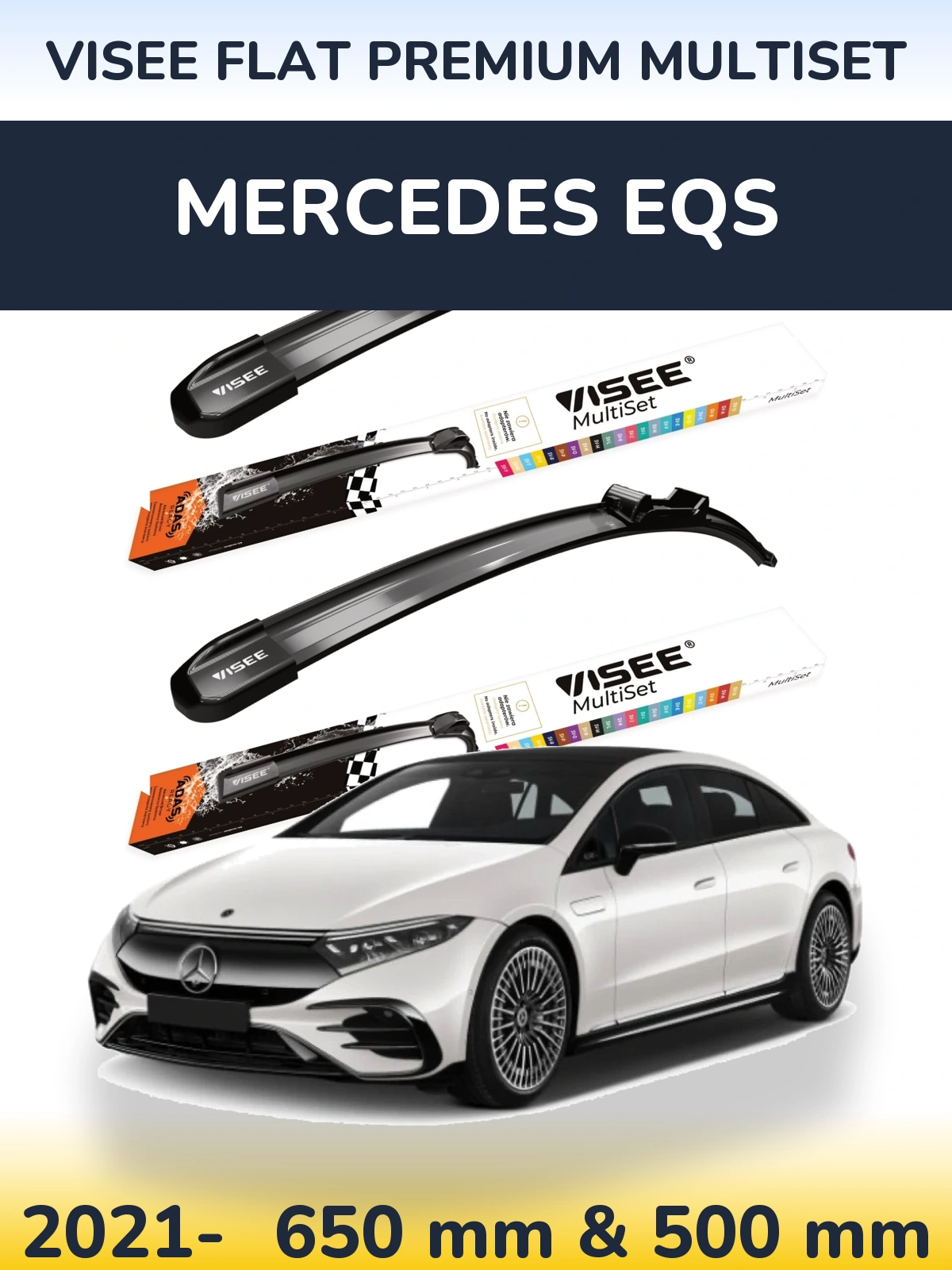 Sada předních stěračů VISEE FLAT PREMIUM MultiSet 650 a 500 mm pro Mercedes EQS 2021-2026