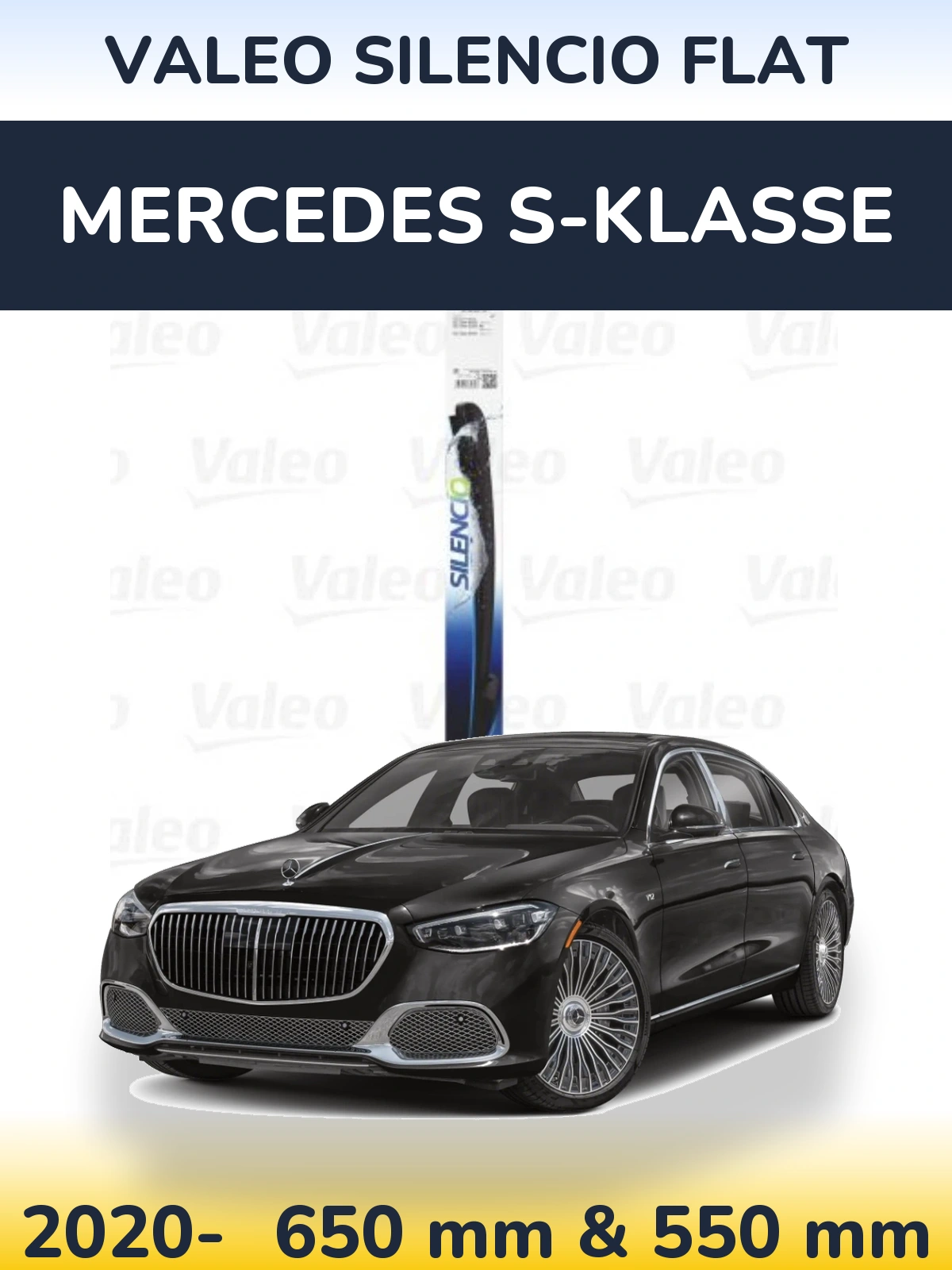 Комплект передніх щіток Valeo Silencio Flat 650 & 550 мм для Mercedes S-Klasse 2020-2026