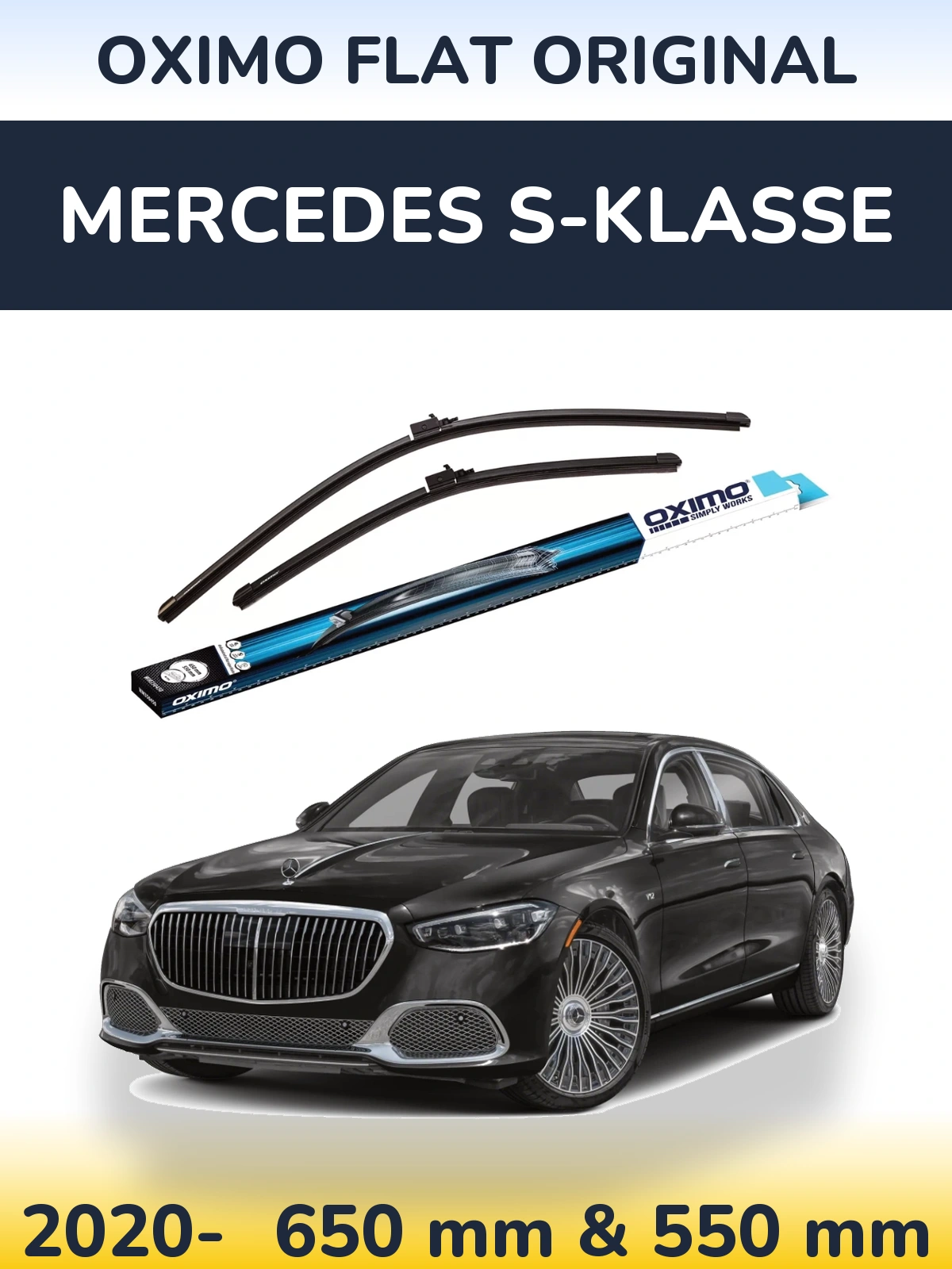 Sada předních stěračů Oximo Flat Original 650 a 550 mm pro Mercedes S-Klasse 2020-2026