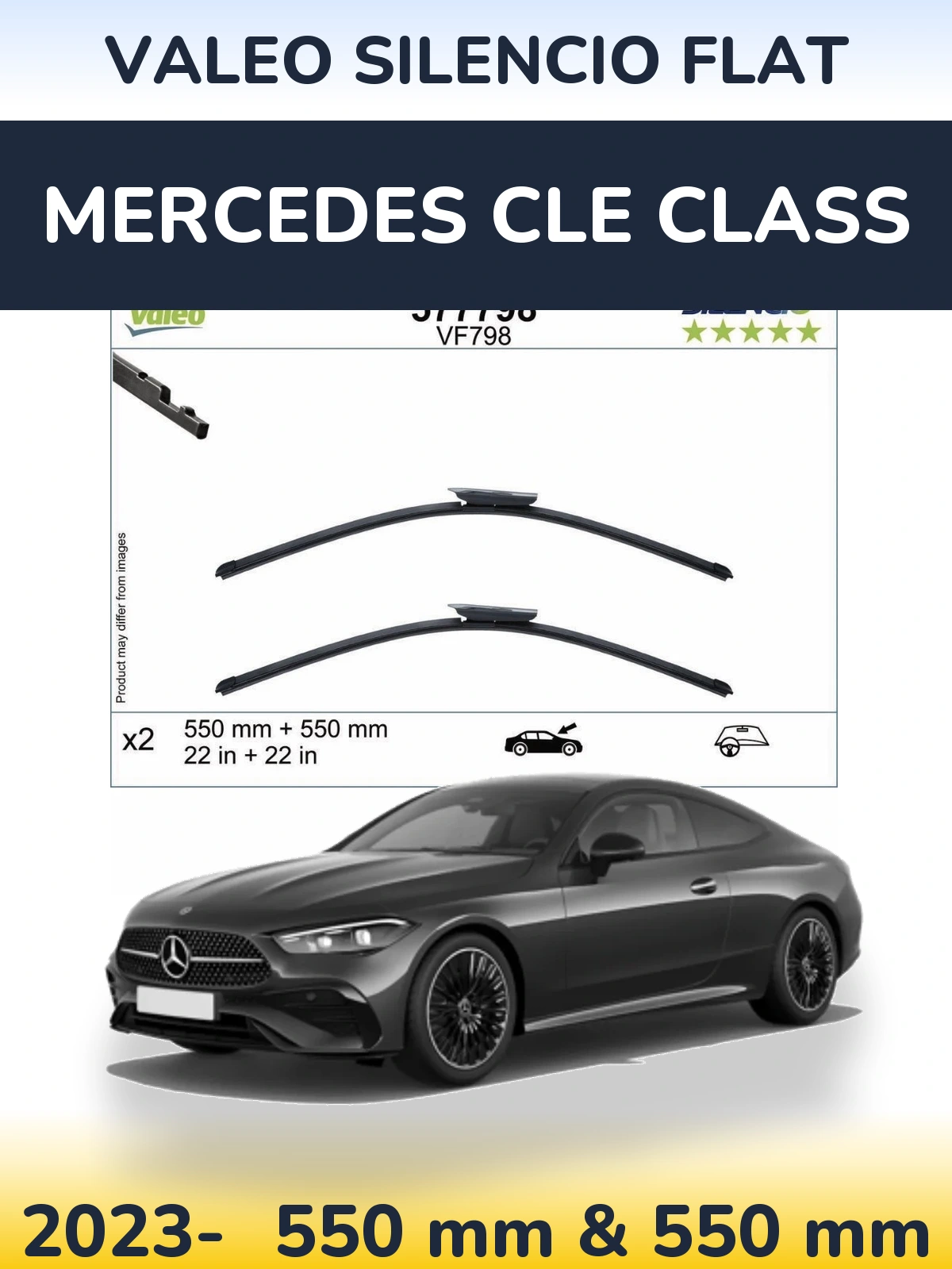 Sada předních stěračů Valeo Silencio Flat 550 a 550 mm pro Mercedes CLE Class 2023-2026