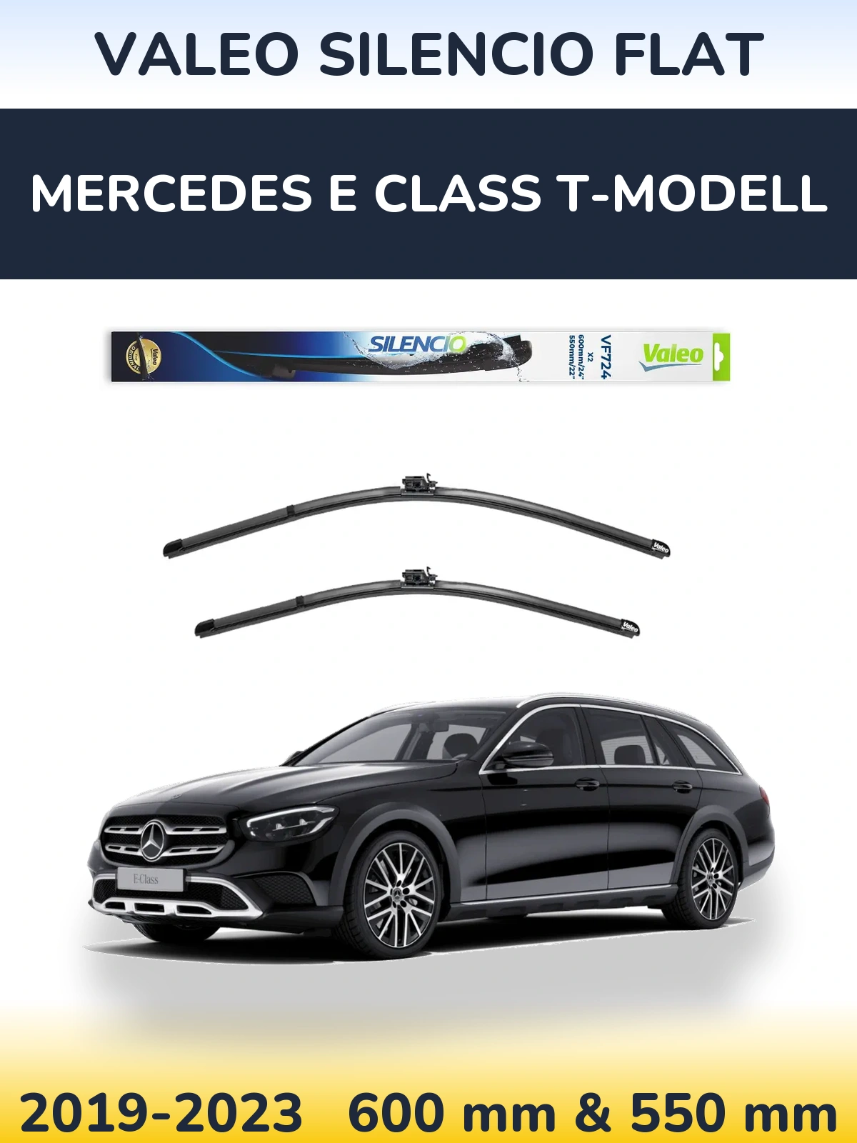 Sada předních stěračů Valeo Silencio Flat 600 a 550 mm pro Mercedes E Class T-Modell 2019-2023