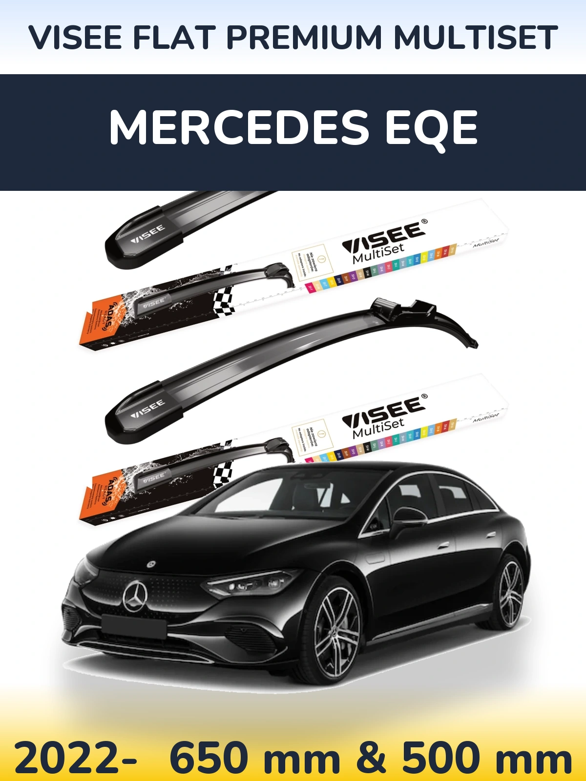 Sada předních stěračů VISEE FLAT PREMIUM MultiSet 650 a 500 mm pro Mercedes EQE 2022-2026