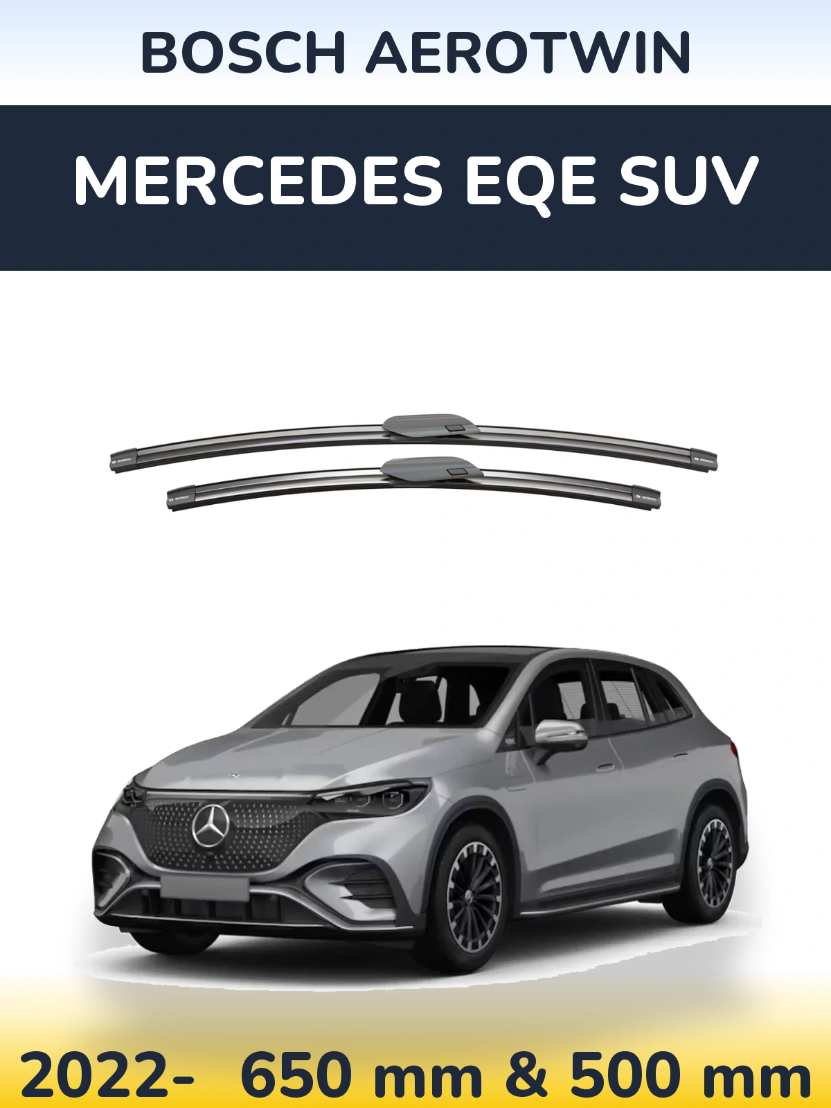 Sada předních stěračů BOSCH AeroTwin 650 a 500 mm pro Mercedes EQE SUV 2022-2026