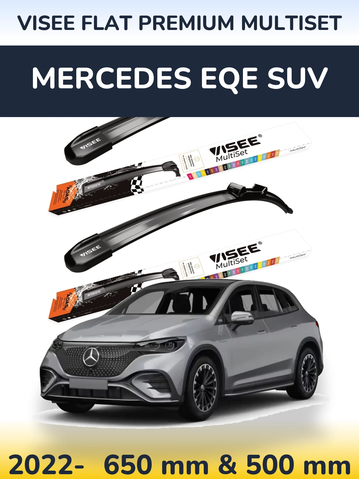 Sada předních stěračů VISEE FLAT PREMIUM MultiSet 650 a 500 mm pro Mercedes EQE SUV 2022-2026