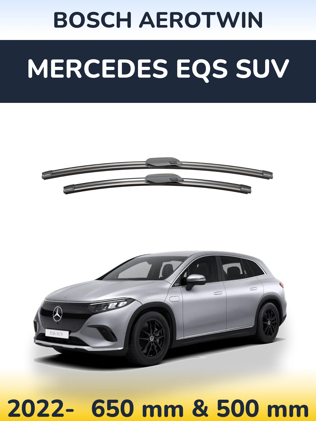 Sada předních stěračů BOSCH AeroTwin 650 a 500 mm pro Mercedes EQS SUV 2022-2026