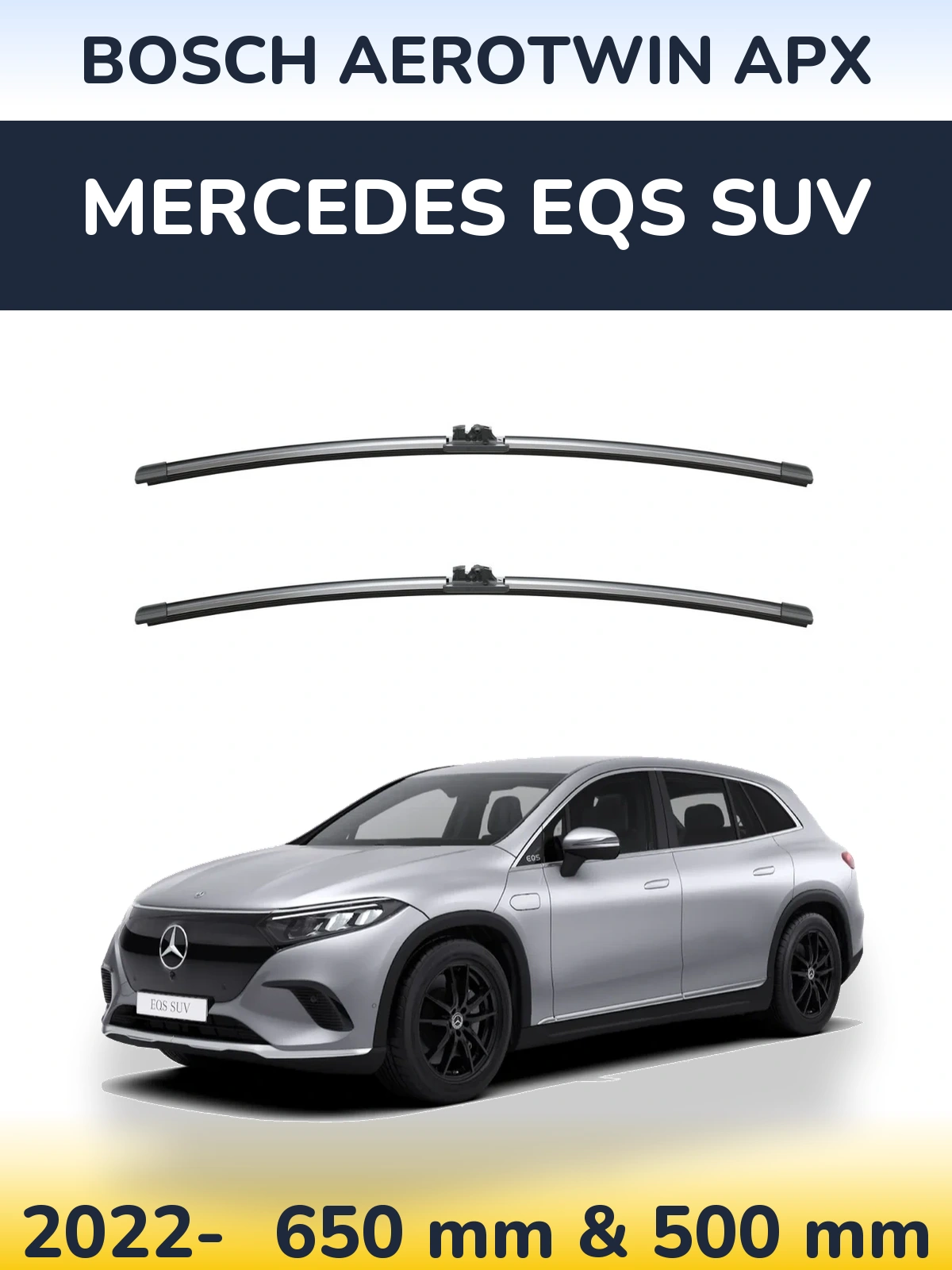 Sada předních stěračů BOSCH AeroTwin APX 650 a 500 mm pro Mercedes EQS SUV 2022-2026