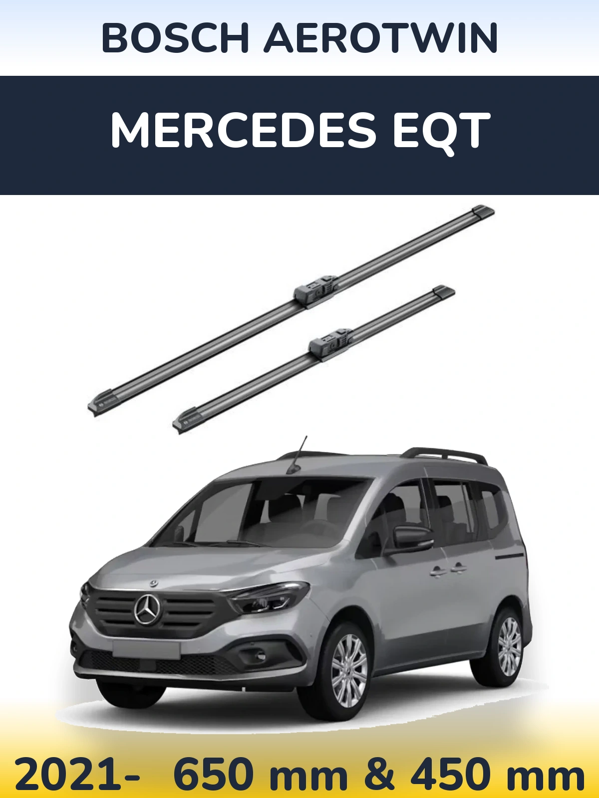 Sada předních stěračů BOSCH AeroTwin 650 a 450 mm pro Mercedes EQT 2021-2026