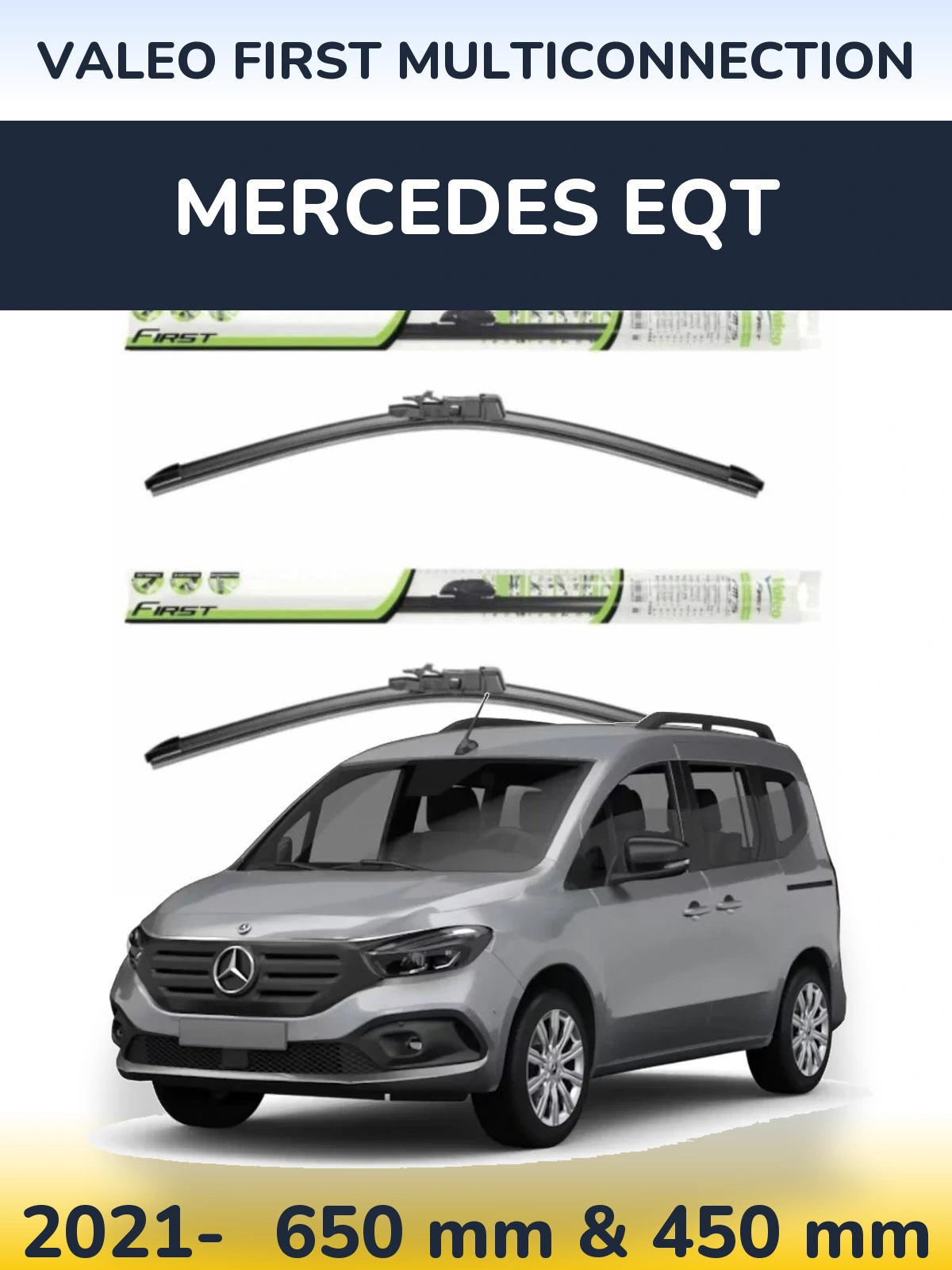 Sada předních stěračů Valeo First MultiConnection 650 a 450 mm pro Mercedes EQT 2021-2026