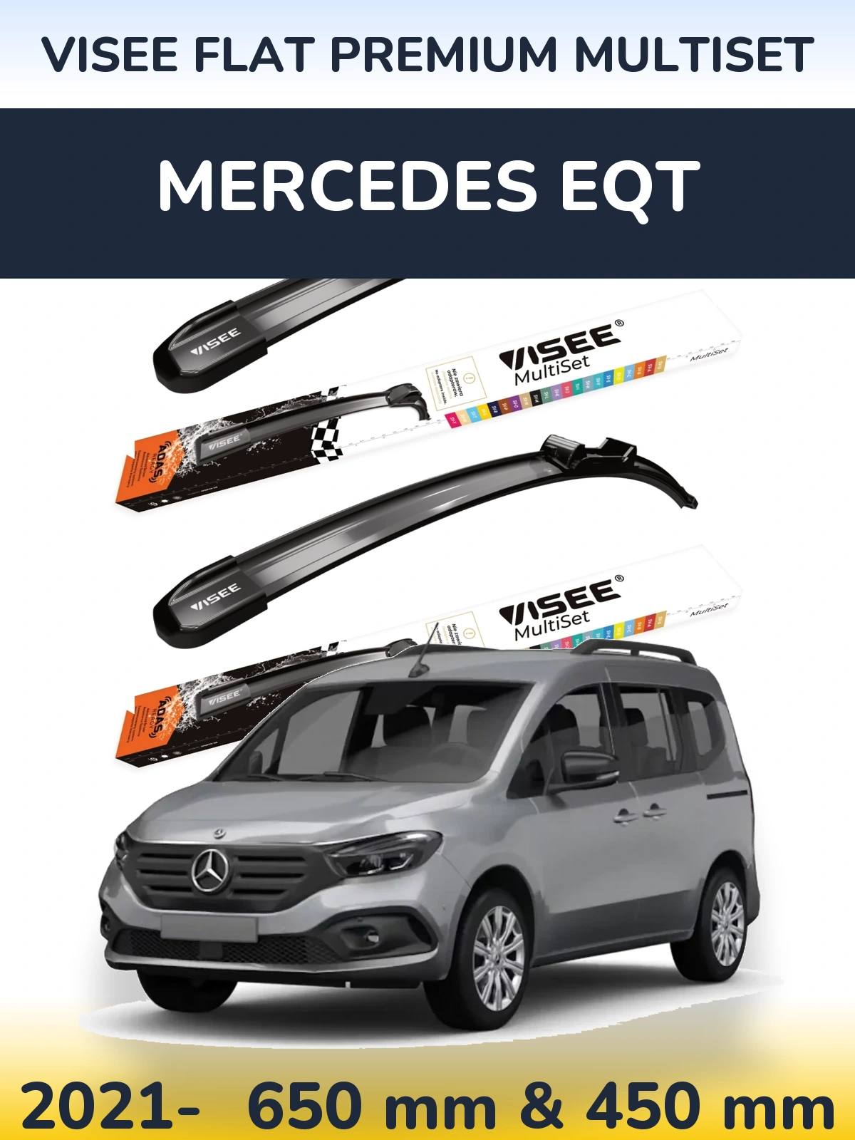 Sada předních stěračů VISEE FLAT PREMIUM MultiSet 650 a 450 mm pro Mercedes EQT 2021-2026