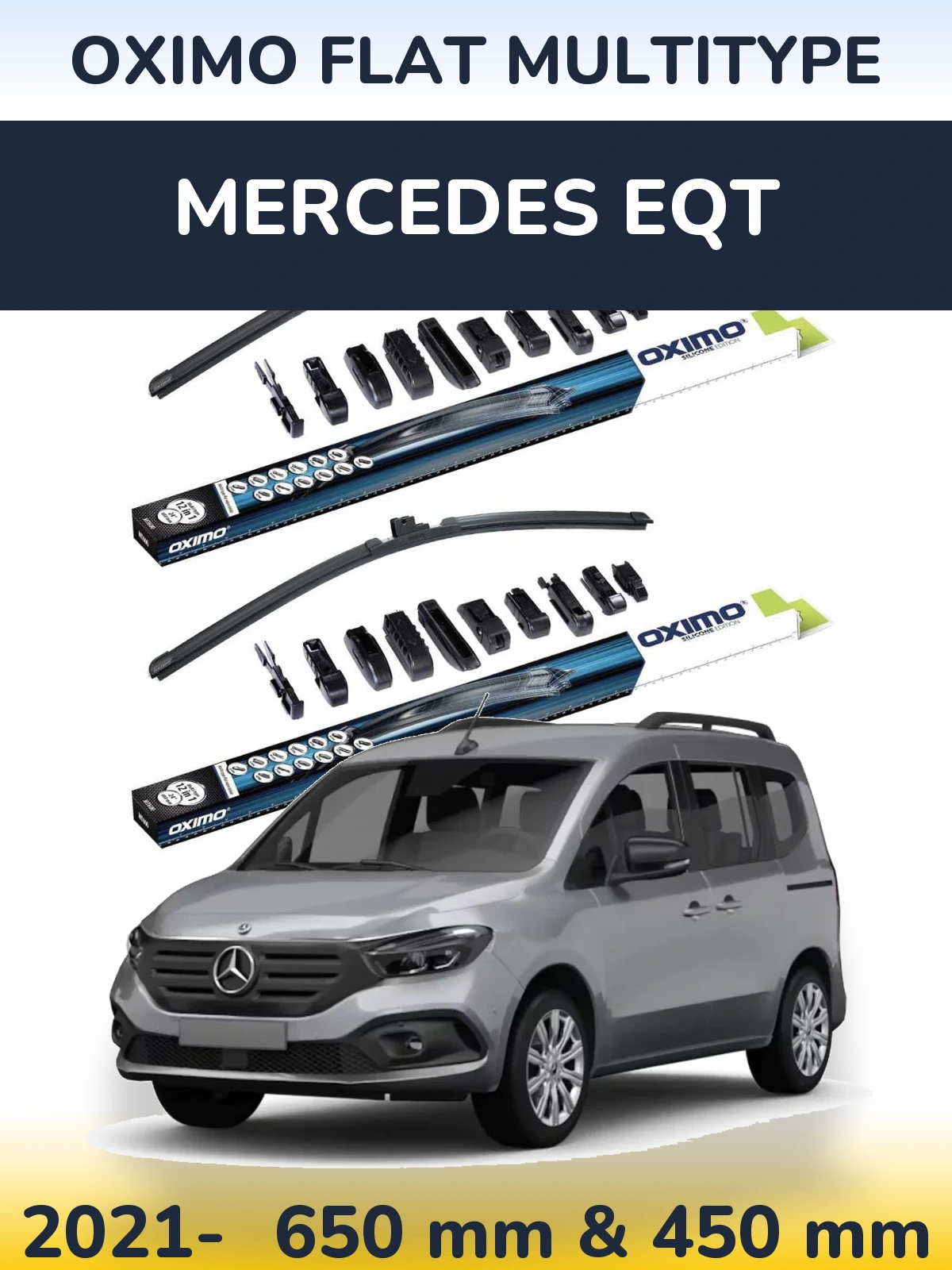 Sada předních stěračů Oximo Flat MultiType 650 a 450 mm pro Mercedes EQT 2021-2026