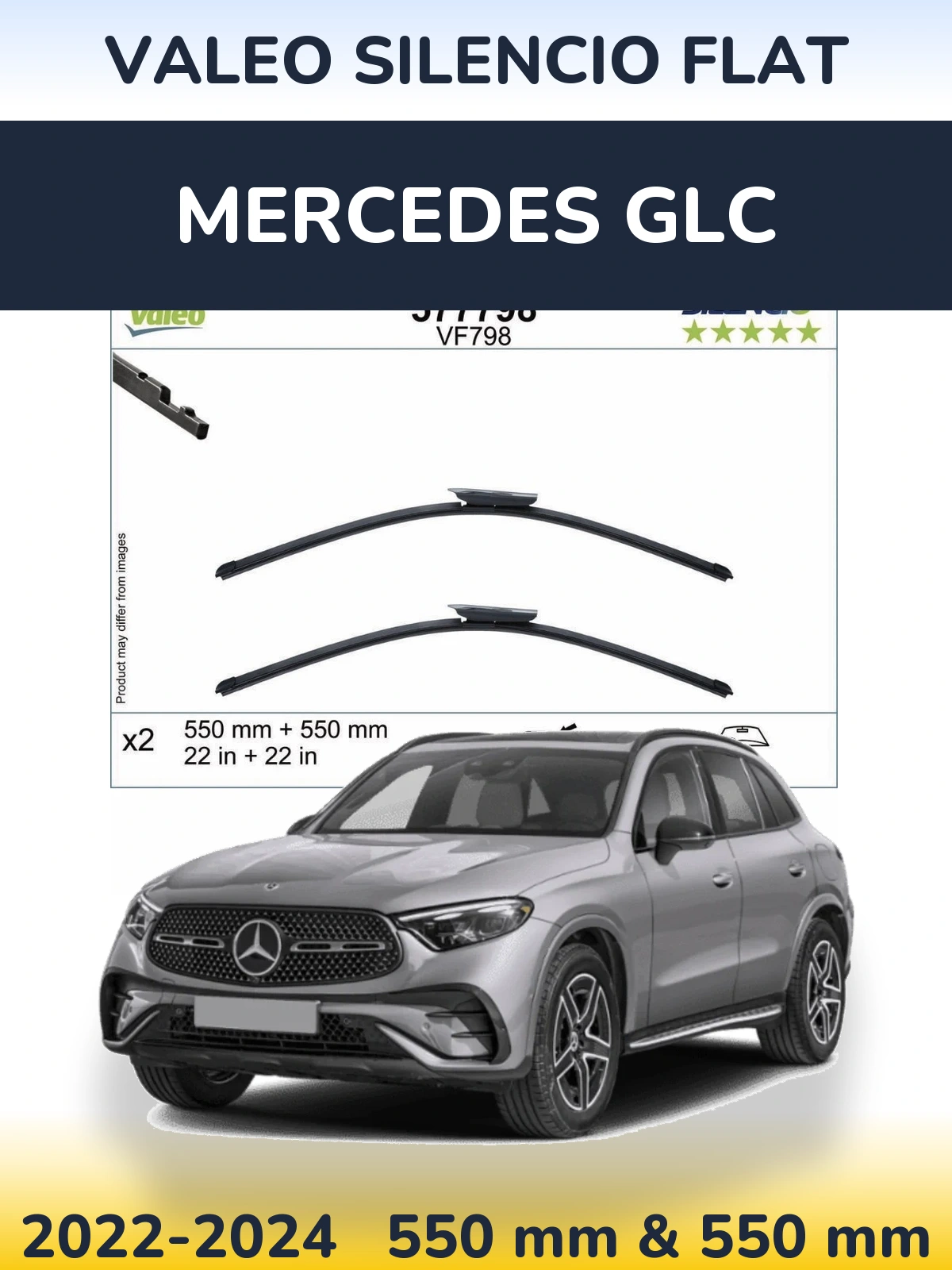 Комплект передніх щіток Valeo Silencio Flat 550 & 550 мм для Mercedes GLC 2022-2024