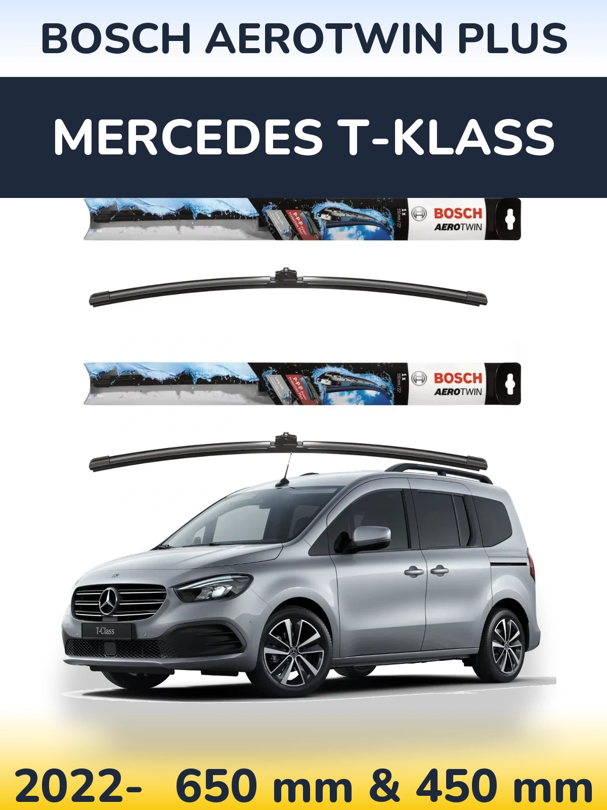 Sada předních stěračů BOSCH AeroTwin Plus 650 a 450 mm pro Mercedes T-Klass 2022-2026