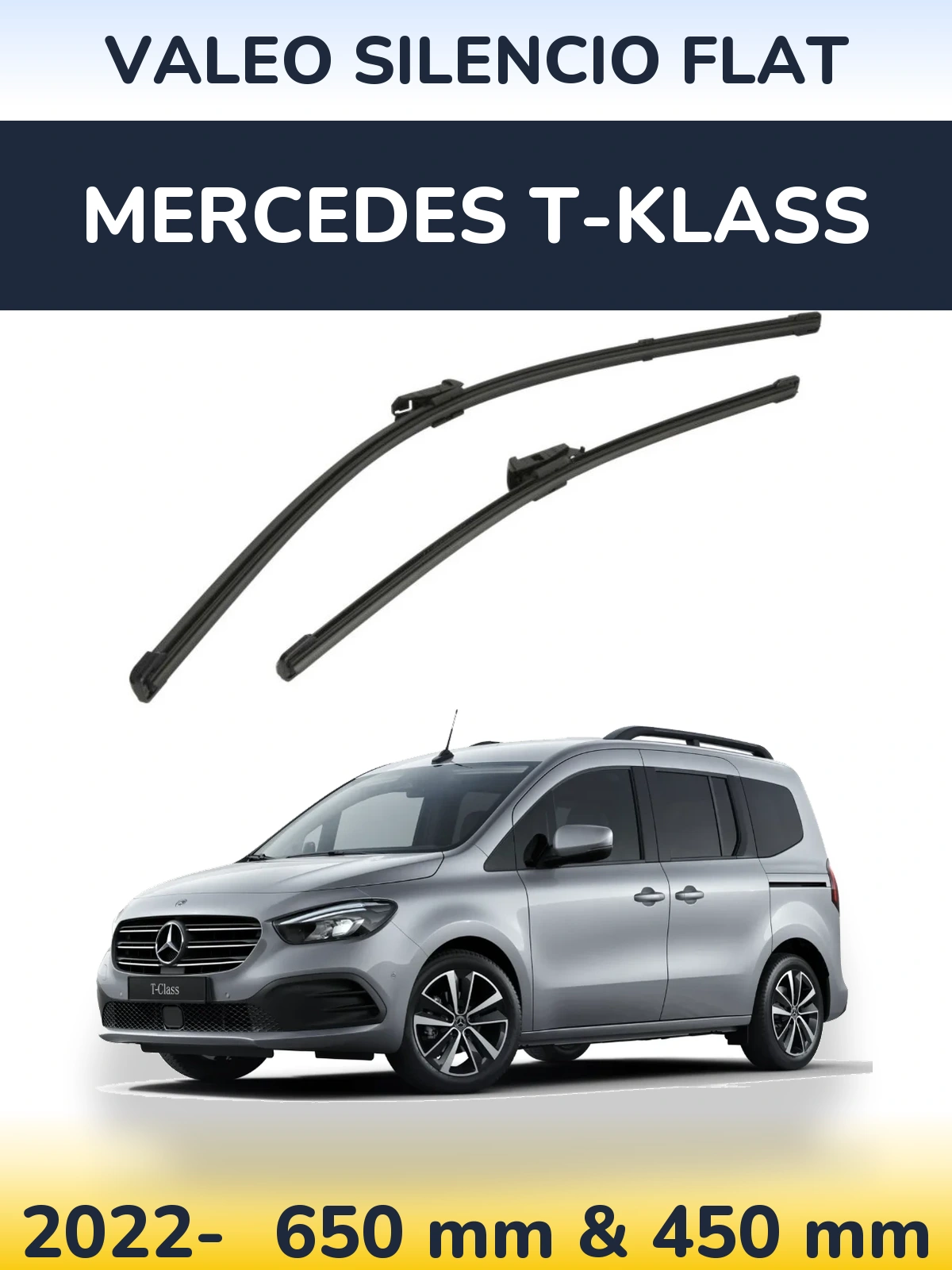 Sada předních stěračů Valeo Silencio Flat 650 a 450 mm pro Mercedes T-Klass 2022-2026