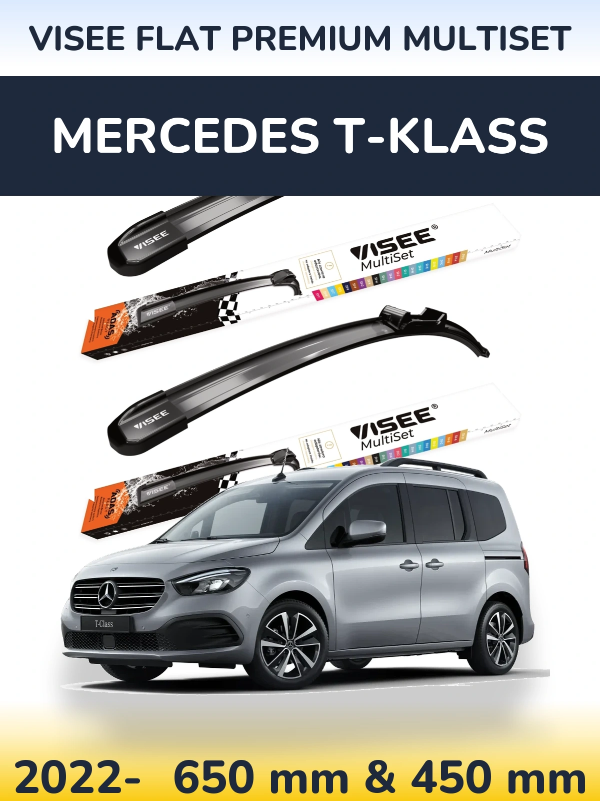 Sada předních stěračů VISEE FLAT PREMIUM MultiSet 650 a 450 mm pro Mercedes T-Klass 2022-2026