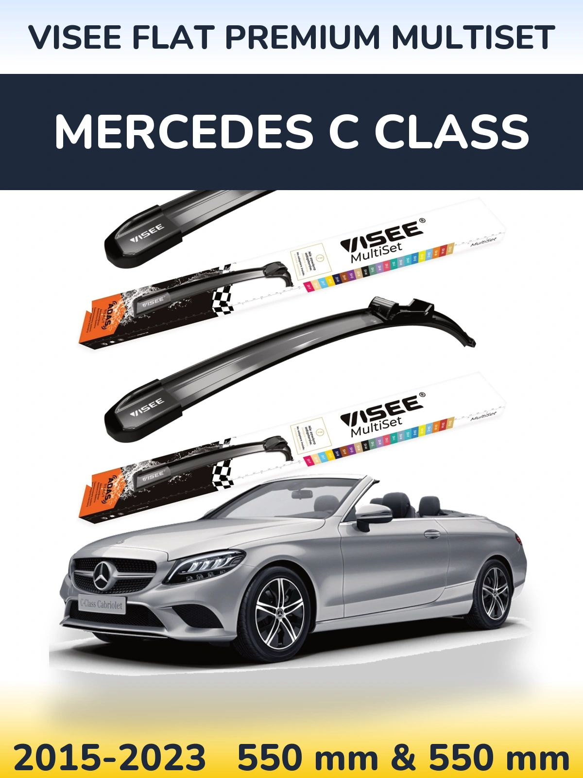 Sada předních stěračů VISEE FLAT PREMIUM MultiSet 550 a 550 mm pro Mercedes C Class 2015-2023