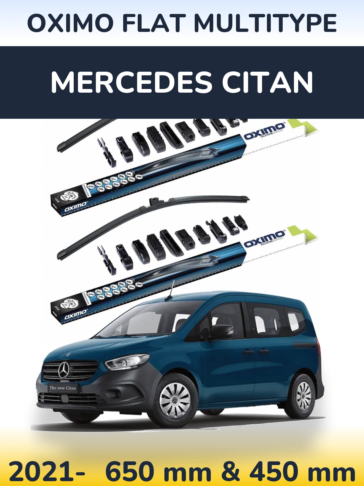 Sada předních stěračů Oximo Flat MultiType 650 a 450 mm pro Mercedes Citan 2021-2026