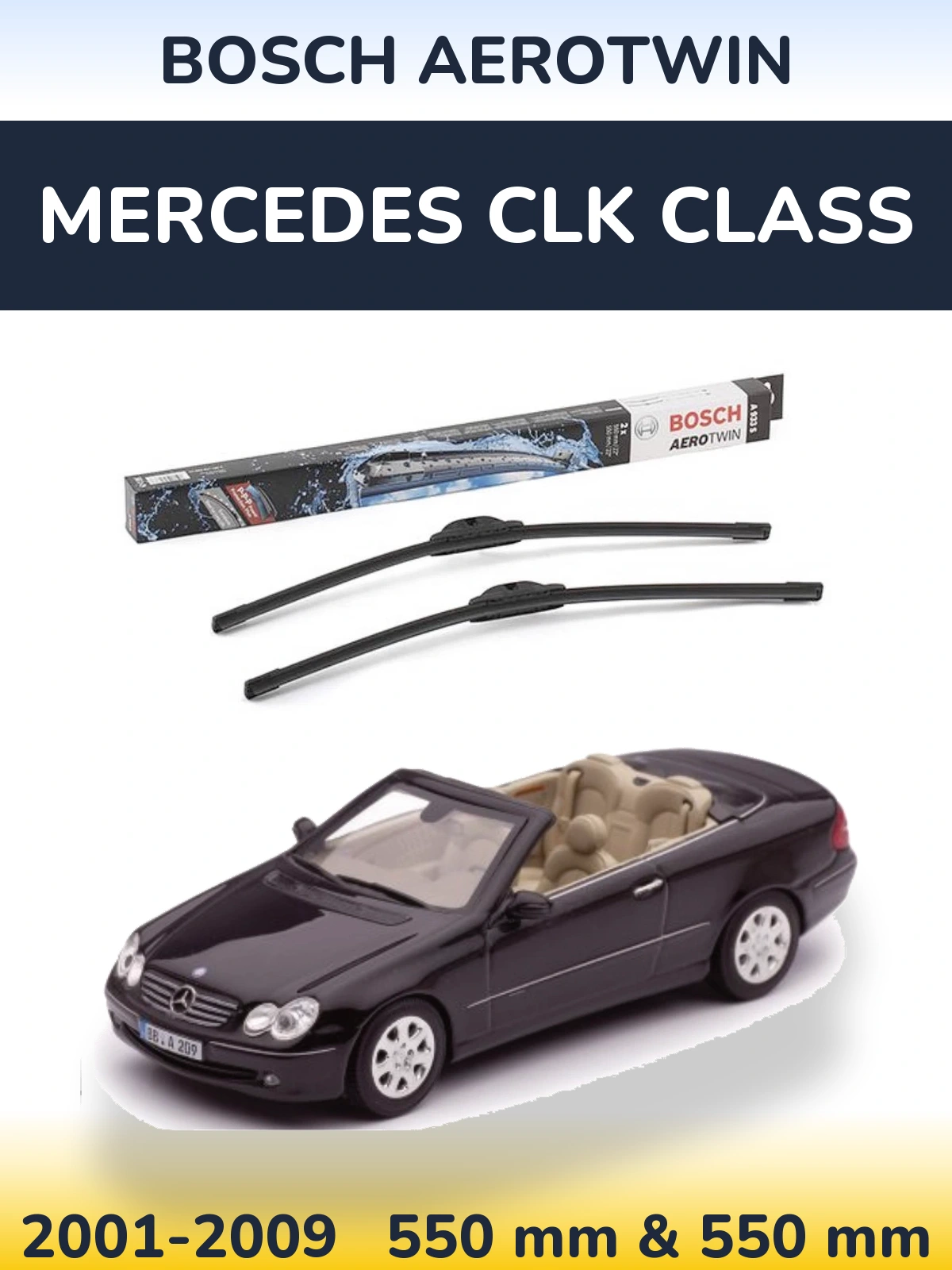 Sada předních stěračů BOSCH AeroTwin 550 a 550 mm pro Mercedes CLK Class 2001-2009