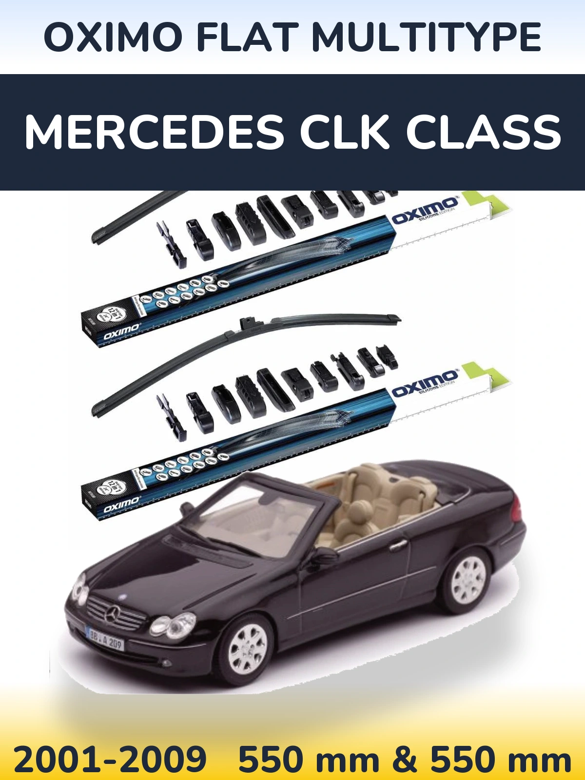 Sada předních stěračů Oximo Flat MultiType 550 a 550 mm pro Mercedes CLK Class 2001-2009