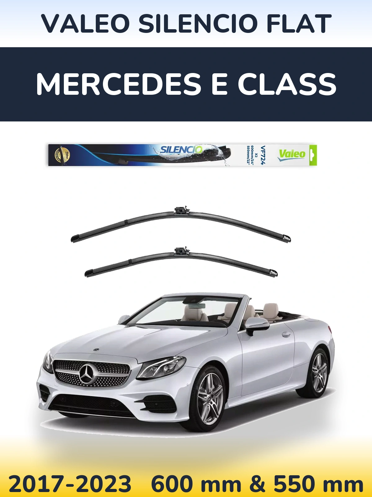 Sada předních stěračů Valeo Silencio Flat 600 a 550 mm pro Mercedes E Class 2017-2023