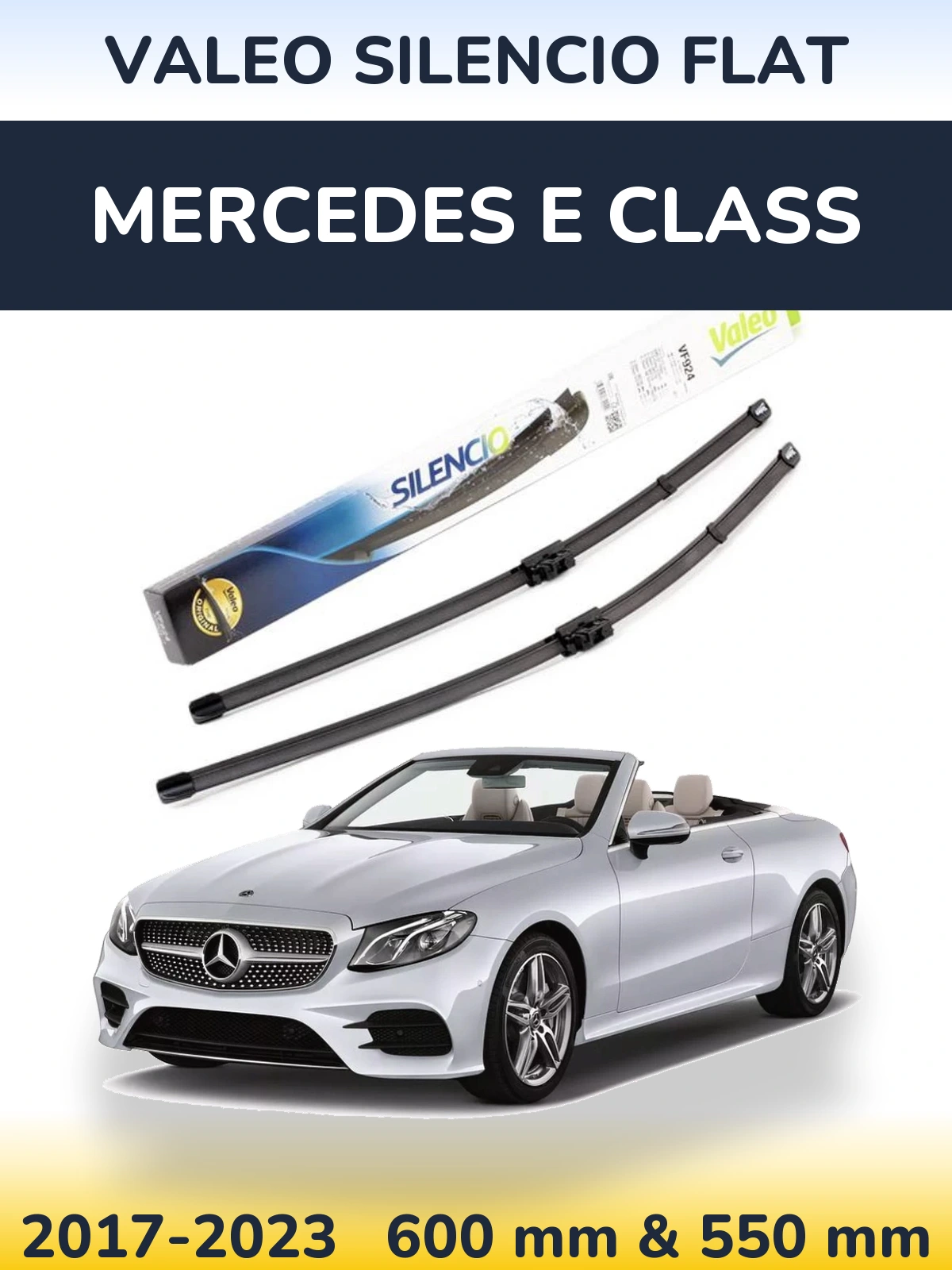 Sada předních stěračů Valeo Silencio Flat 600 a 550 mm pro Mercedes E Class 2017-2023