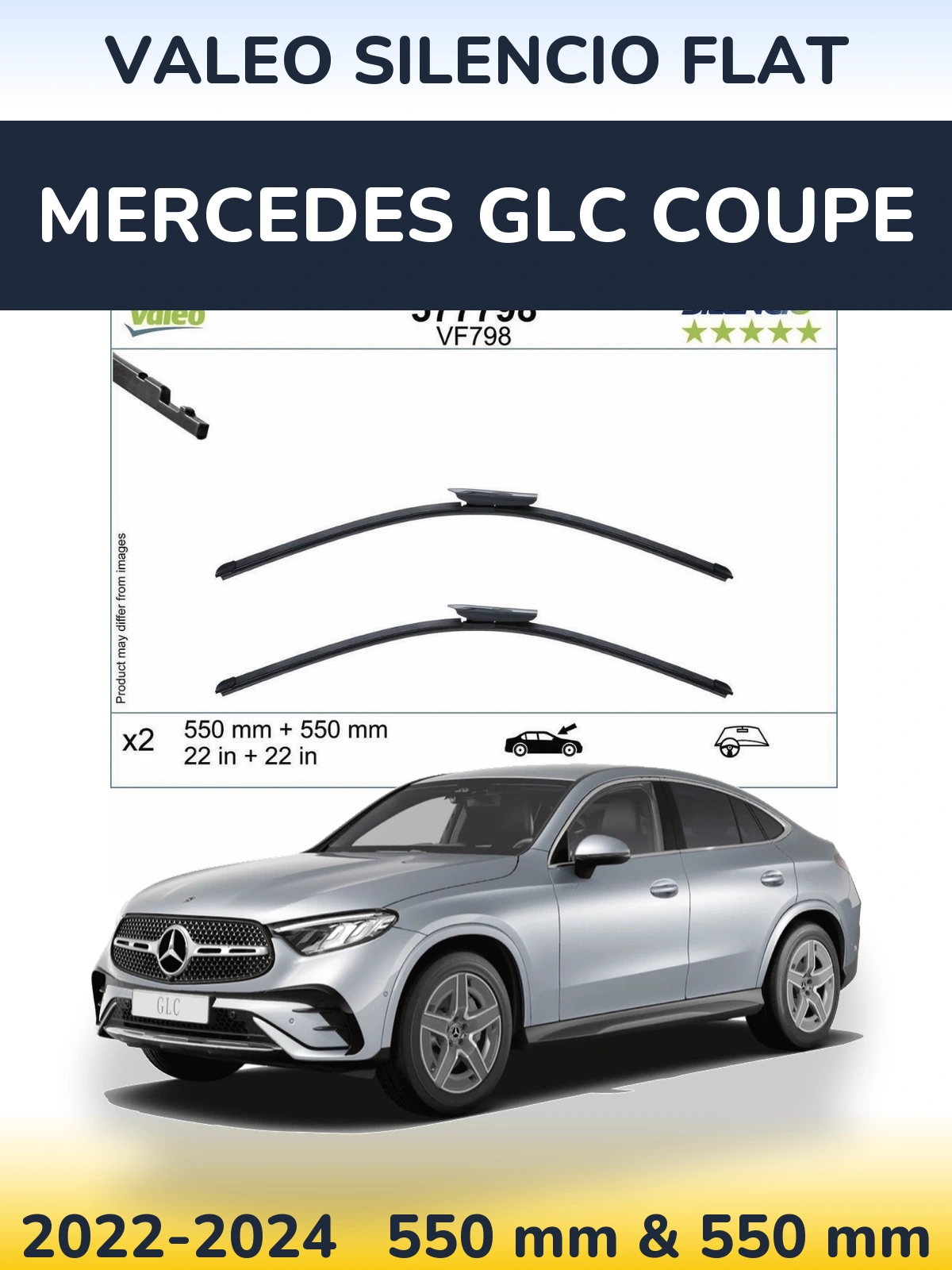 Sada předních stěračů Valeo Silencio Flat 550 a 550 mm pro Mercedes GLC Coupe 2022-2024