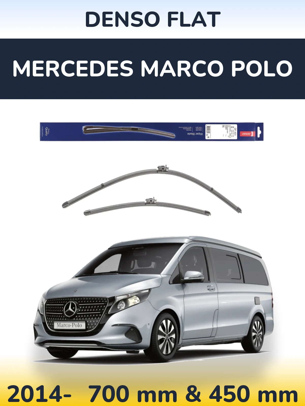Sada předních stěračů Denso Flat 700 a 450 mm pro Mercedes Marco Polo 2014-2026