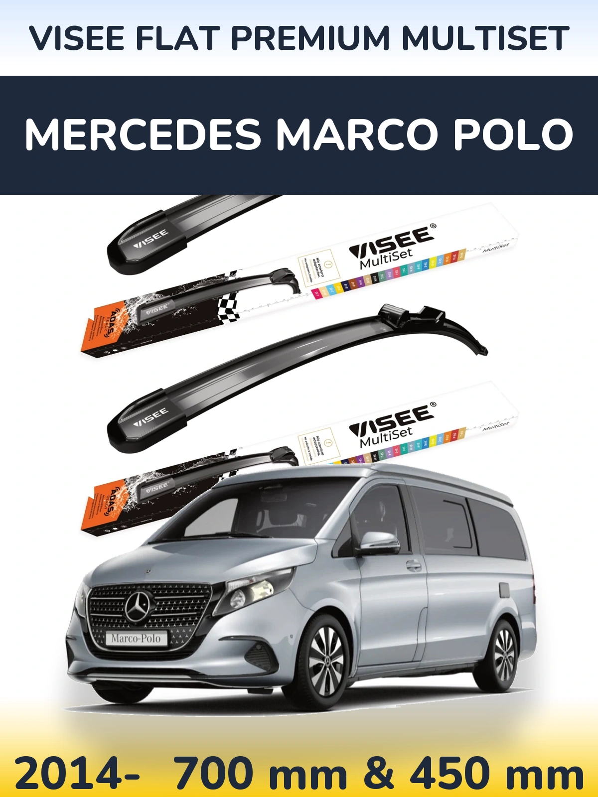 Sada předních stěračů VISEE FLAT PREMIUM MultiSet 700 a 450 mm pro Mercedes Marco Polo 2014-2026
