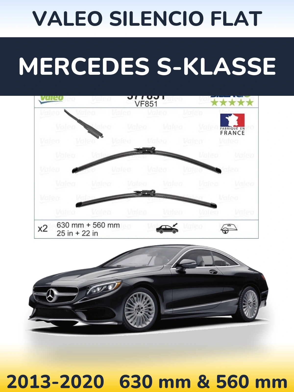Комплект передніх щіток Valeo Silencio Flat 630 & 560 мм для Mercedes S-Klasse 2013-2020
