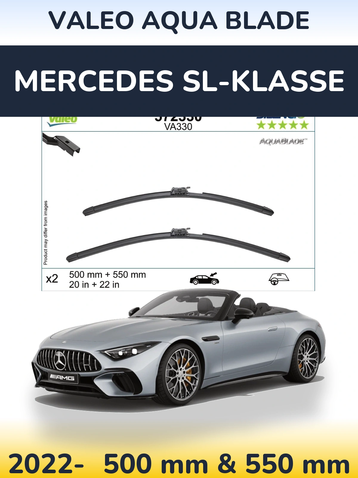 Sada předních stěračů Valeo Aqua Blade 500 a 550 mm pro Mercedes SL-Klasse 2022-2026