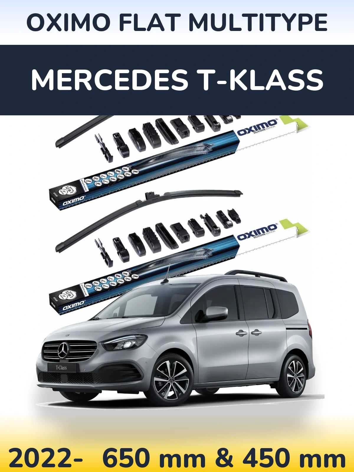 Sada předních stěračů Oximo Flat MultiType 650 a 450 mm pro Mercedes T-Klass 2022-2026